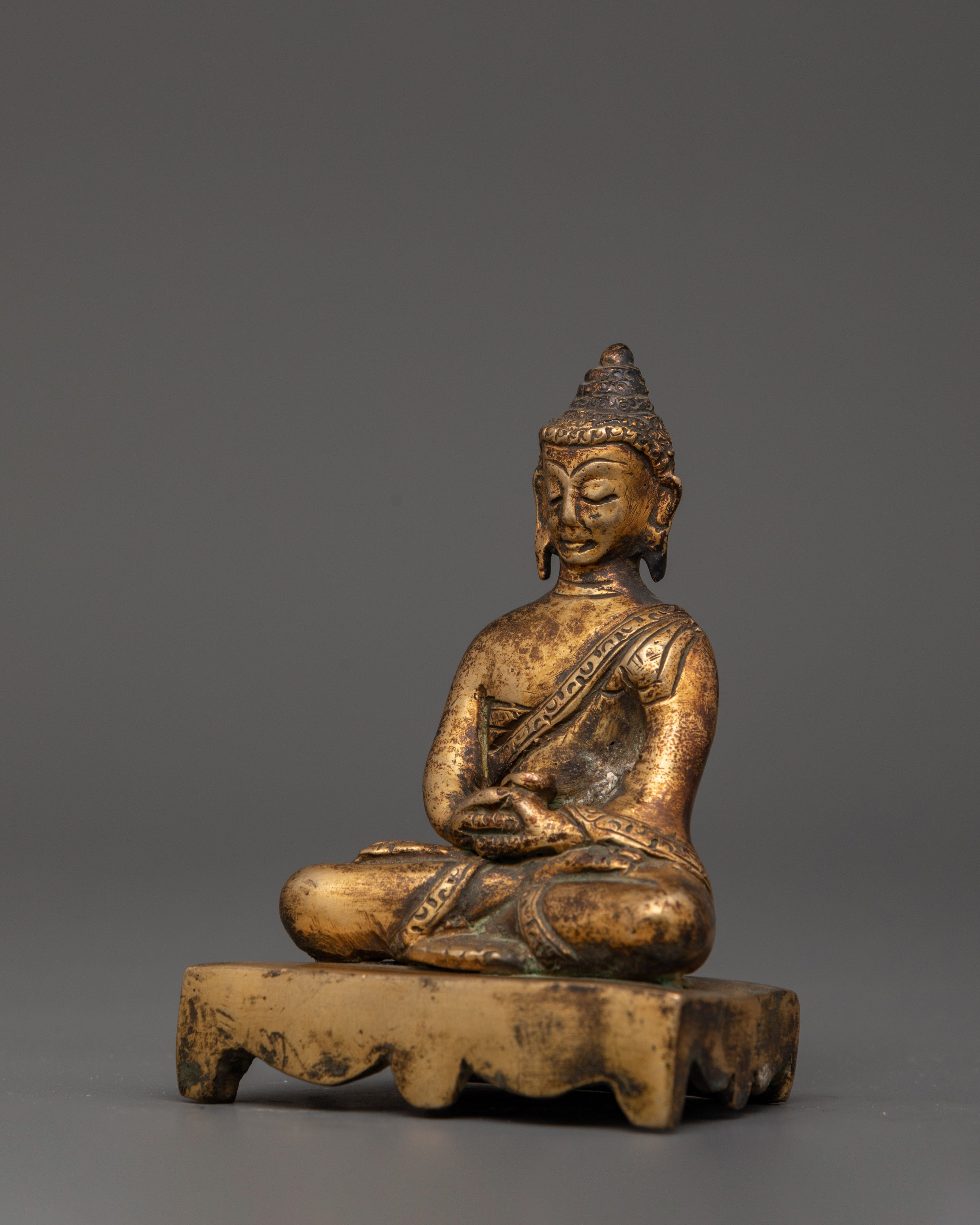 Amitabha Buddha Statue Copper Body Gold Plated Antique Finish | Meditation Decor