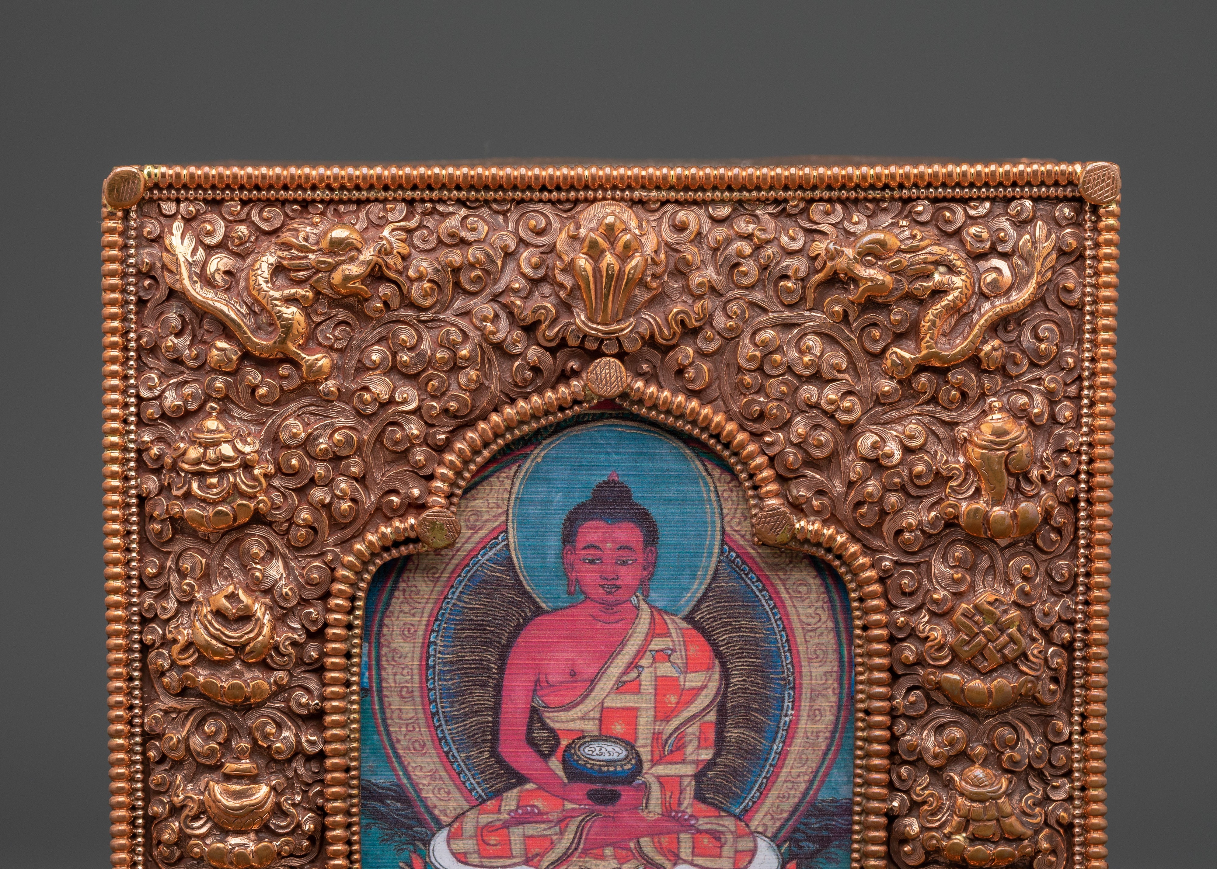 Copper Shakyamuni Buddha Ghau Box | Ritual Box for Sacred Artifacts