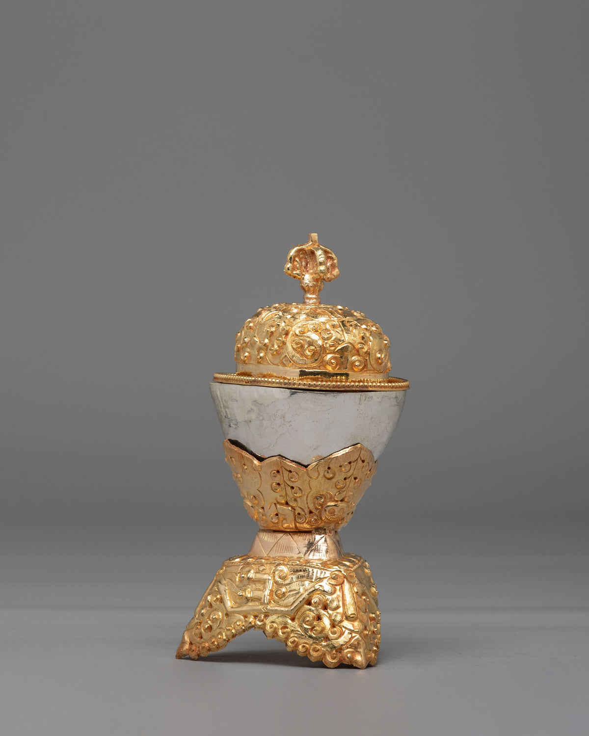 Traditional Ritual Kapala Set | Gold Gilded and Silver Coated Vessels