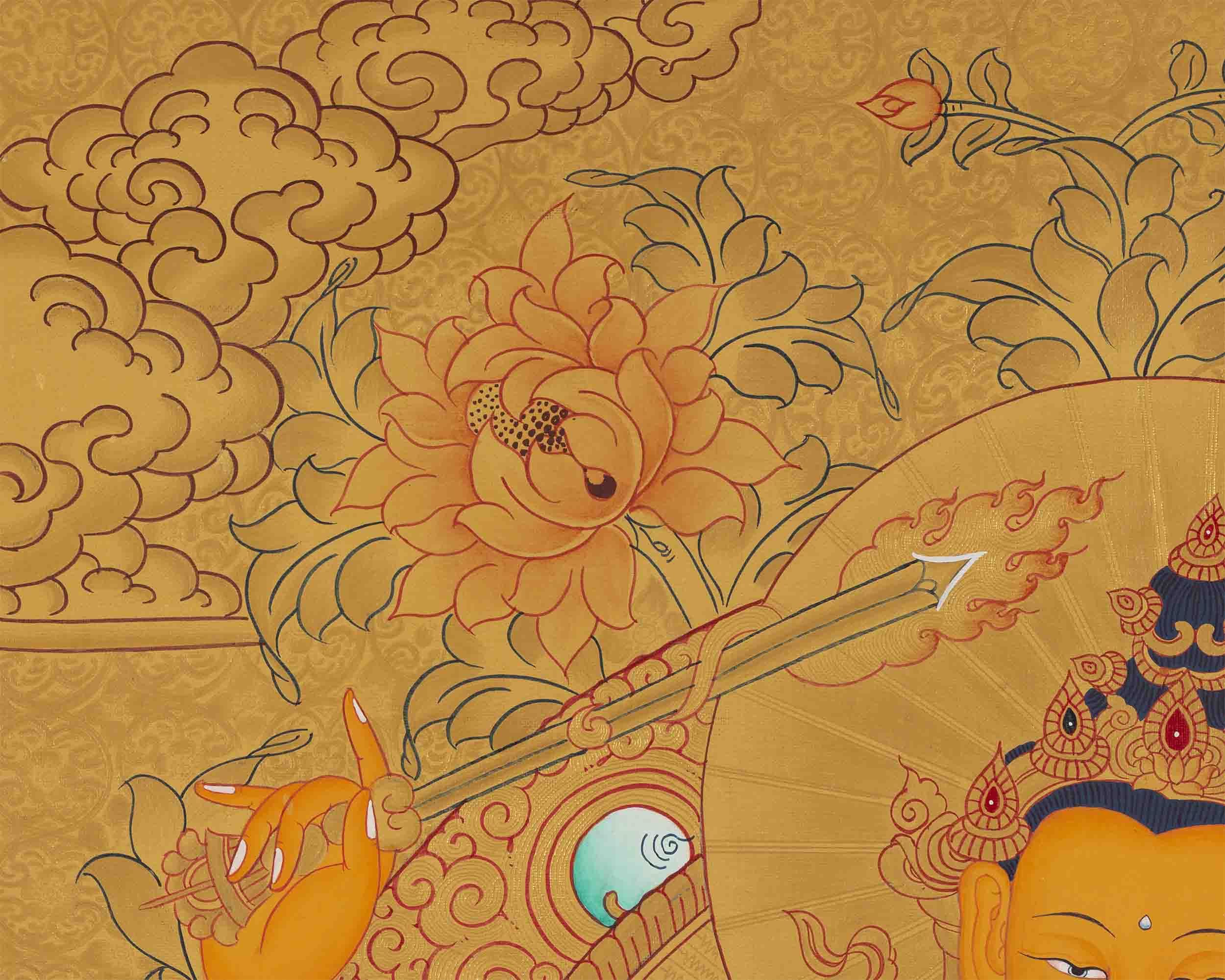 Gold Style Manjushri Thangka | Tibetan Bodhisattva Painting
