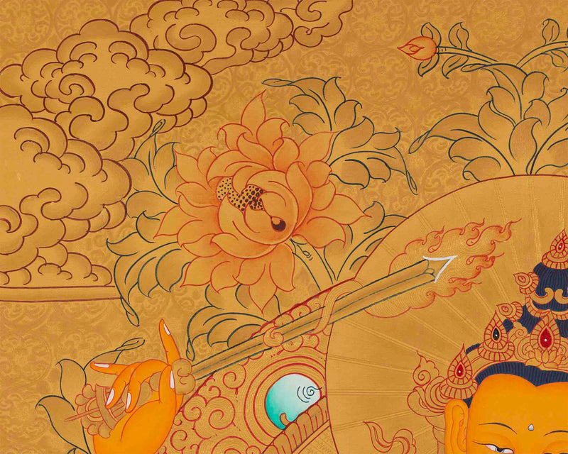 Gold Style Manjushri Thangka | Tibetan Bodhisattva Painting