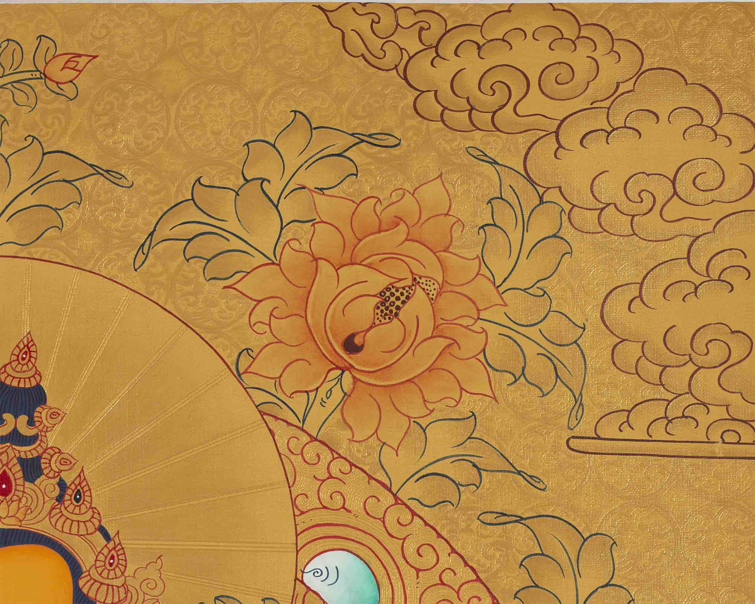 Gold Style Manjushri Thangka | Tibetan Bodhisattva Painting