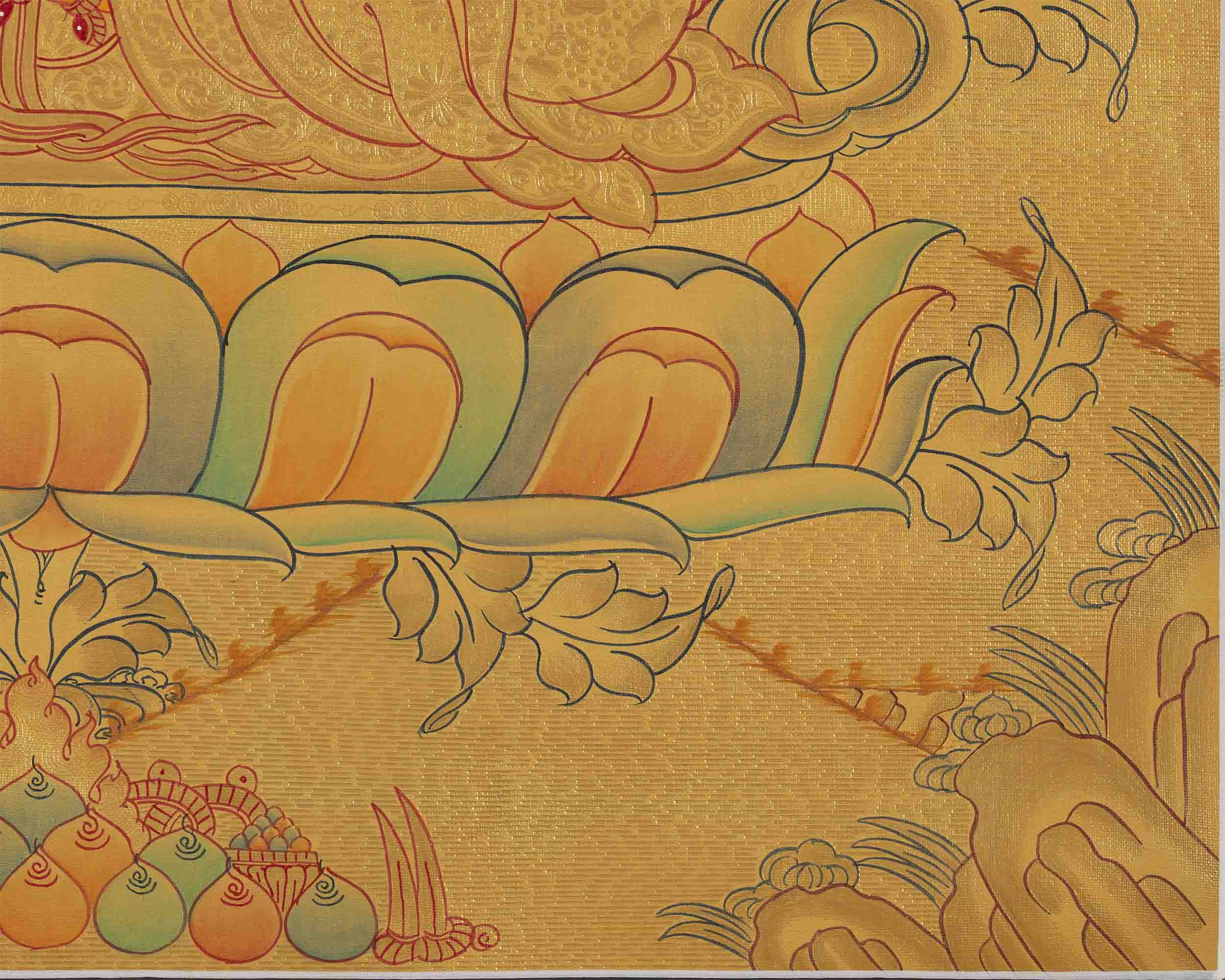 Gold Style Manjushri Thangka | Tibetan Bodhisattva Painting