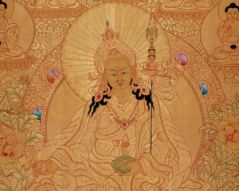 Full Gold Guru Rinpoche Thangka Painting | Hand-Painted Tibetan Buddhist Arts