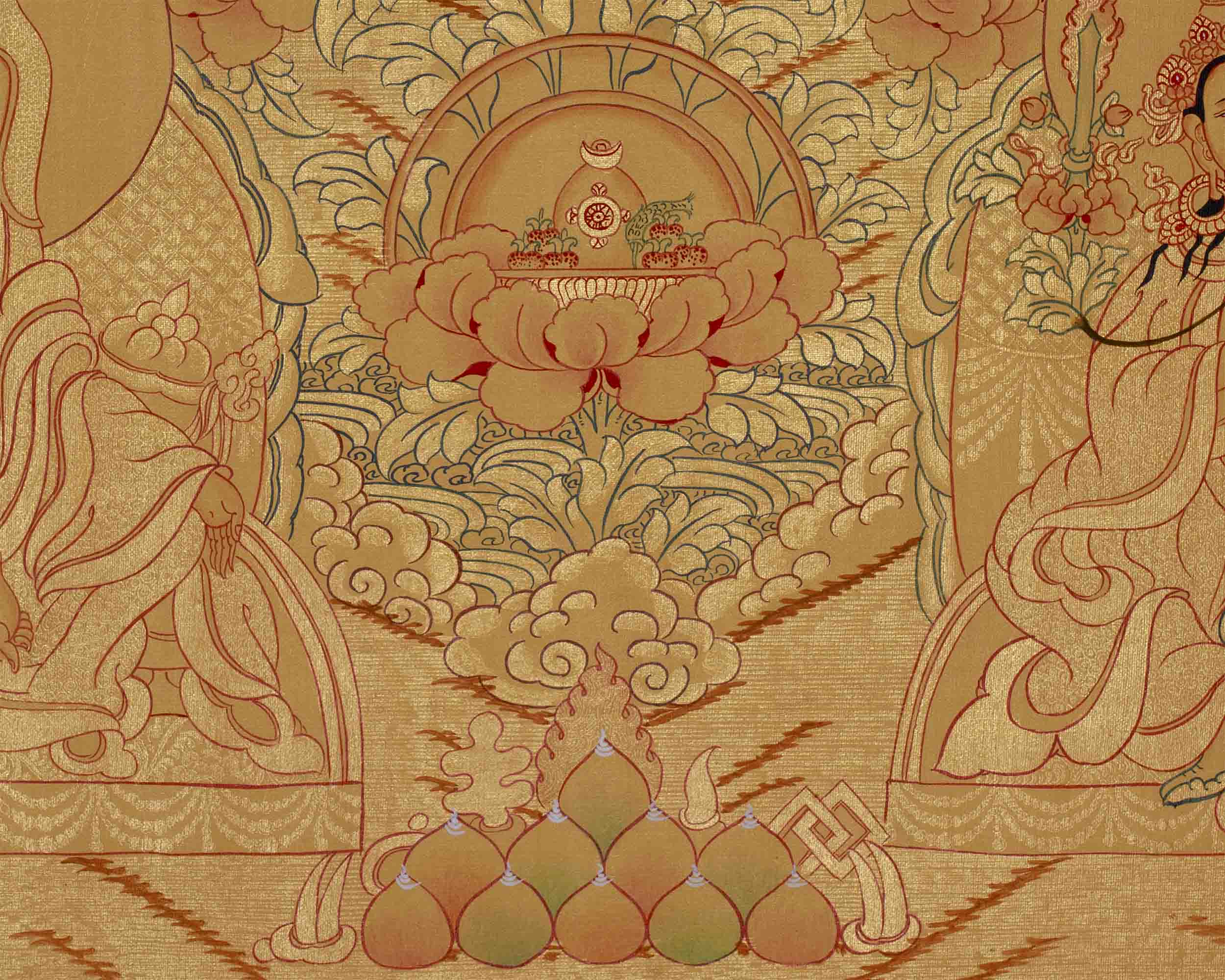 Full Gold Guru Rinpoche Thangka Painting | Hand-Painted Tibetan Buddhist Arts