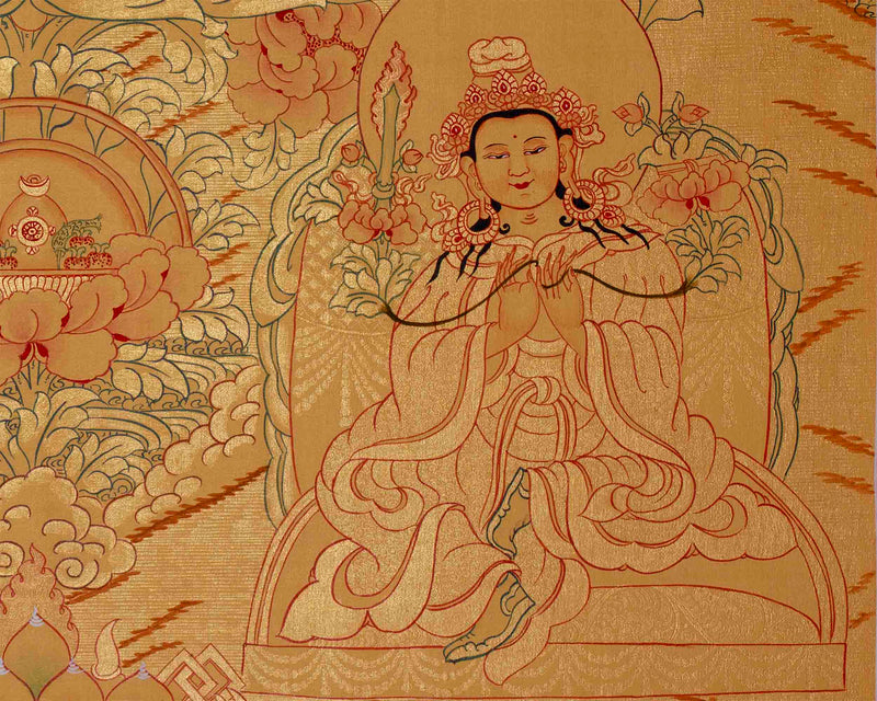 Full Gold Guru Rinpoche Thangka Painting | Hand-Painted Tibetan Buddhist Arts