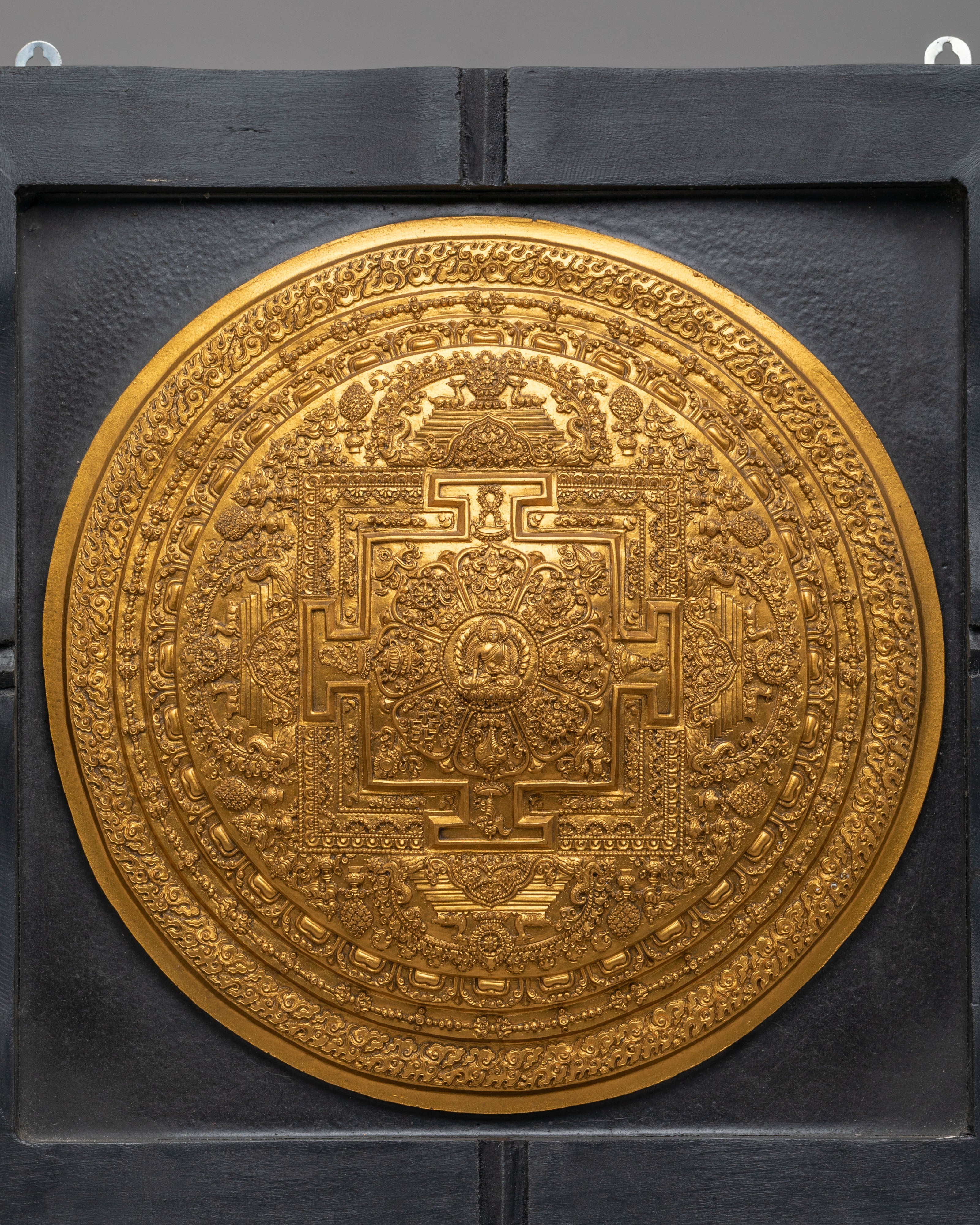 Sacred Buddha Mandala Wall Hanging | Brass Buddhist Artwork with Wooden Frame