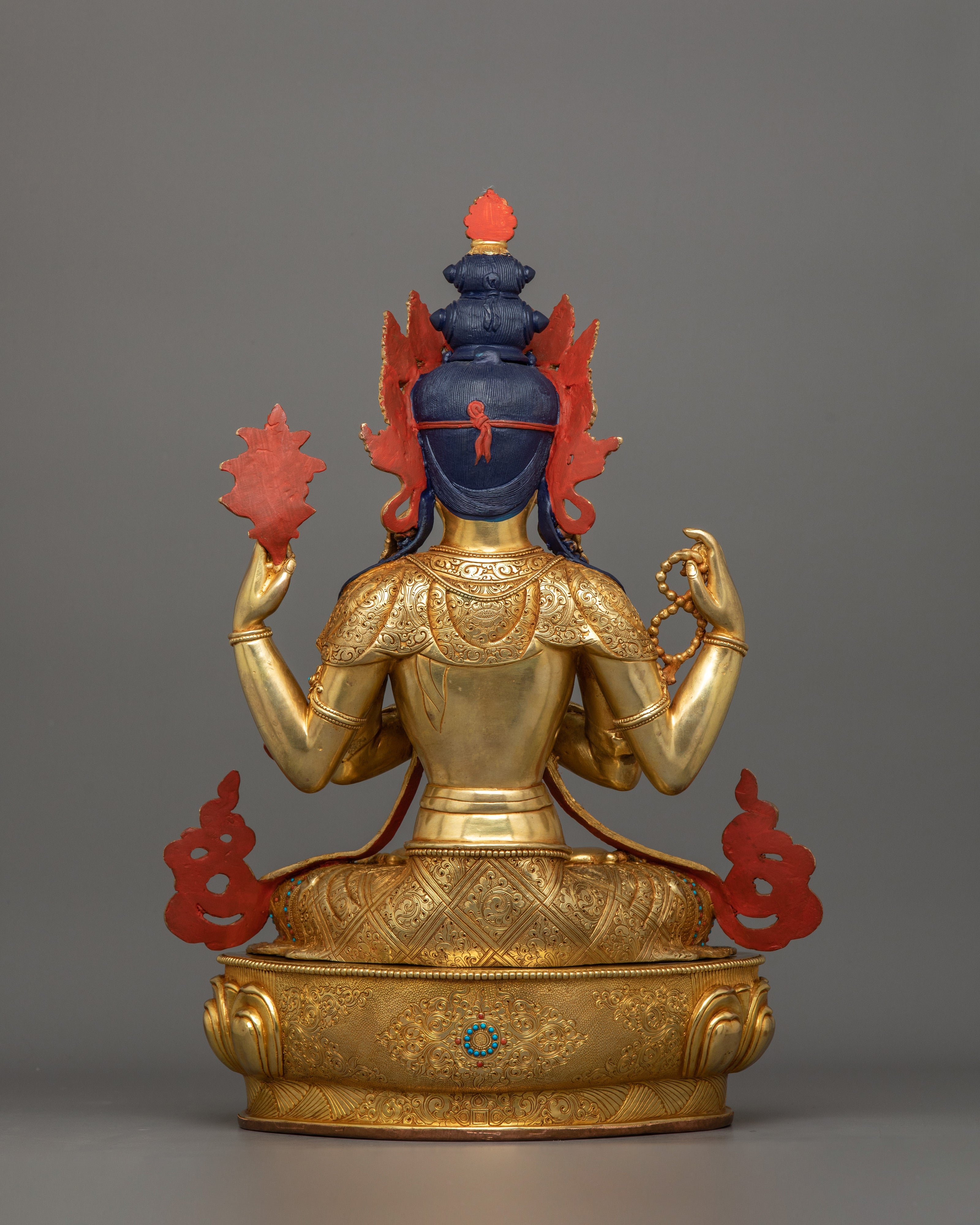 Four Armed Handcrafted Chenrezig Statue | Bodhisattva Deity of Compassion