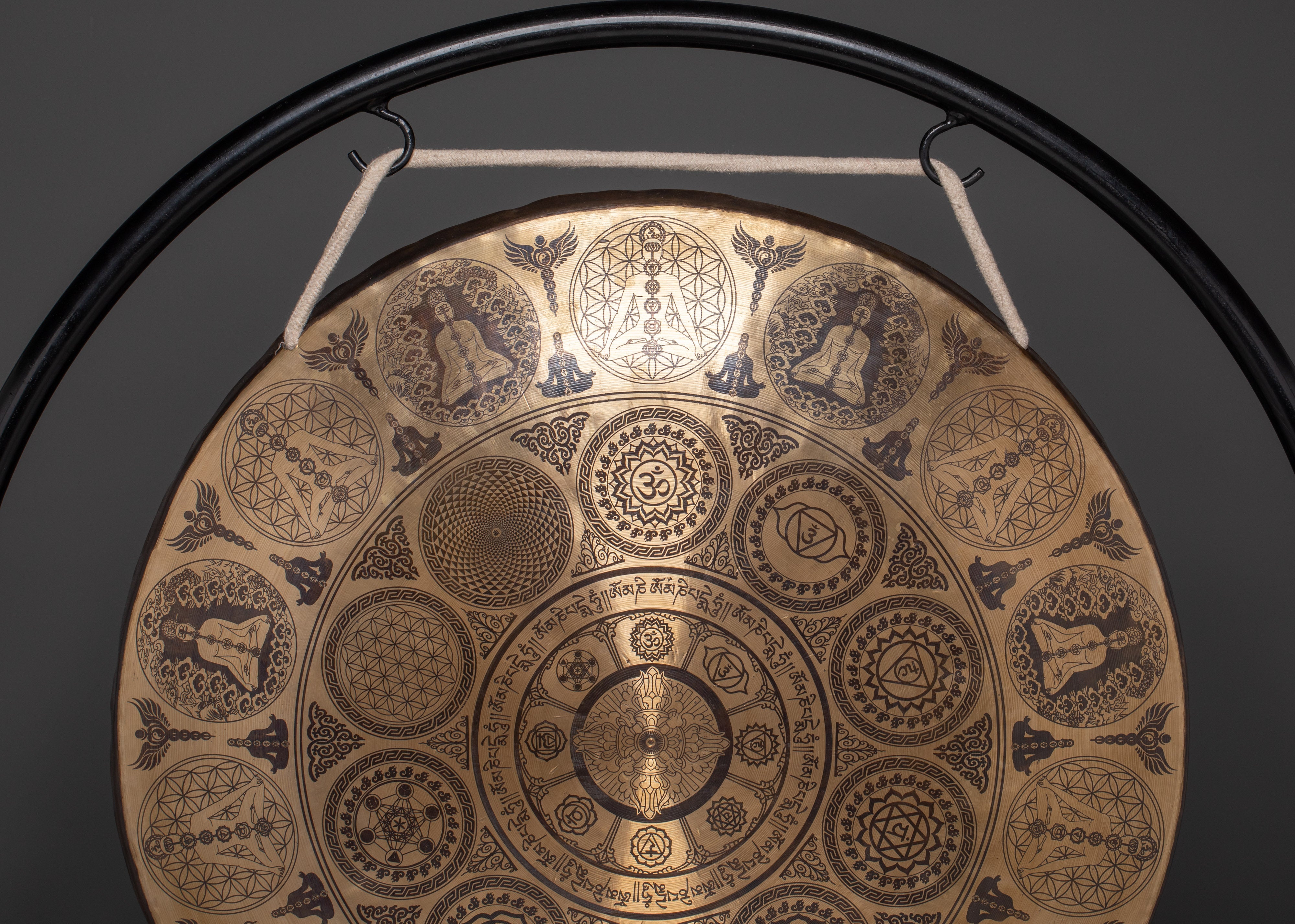 Handcrafted Sound Healing Gong | Engraved Brass Mandala Gong with Buddha Design