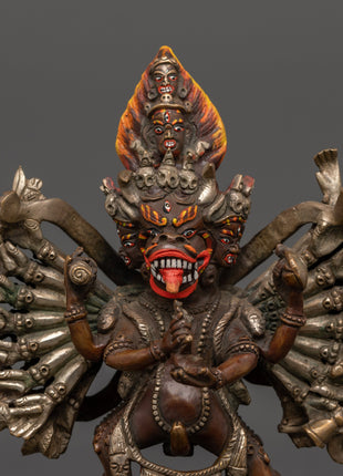 Silver-Plated Yamantaka Statue | Wrathful Buddhist Deity for Protection & Transformation