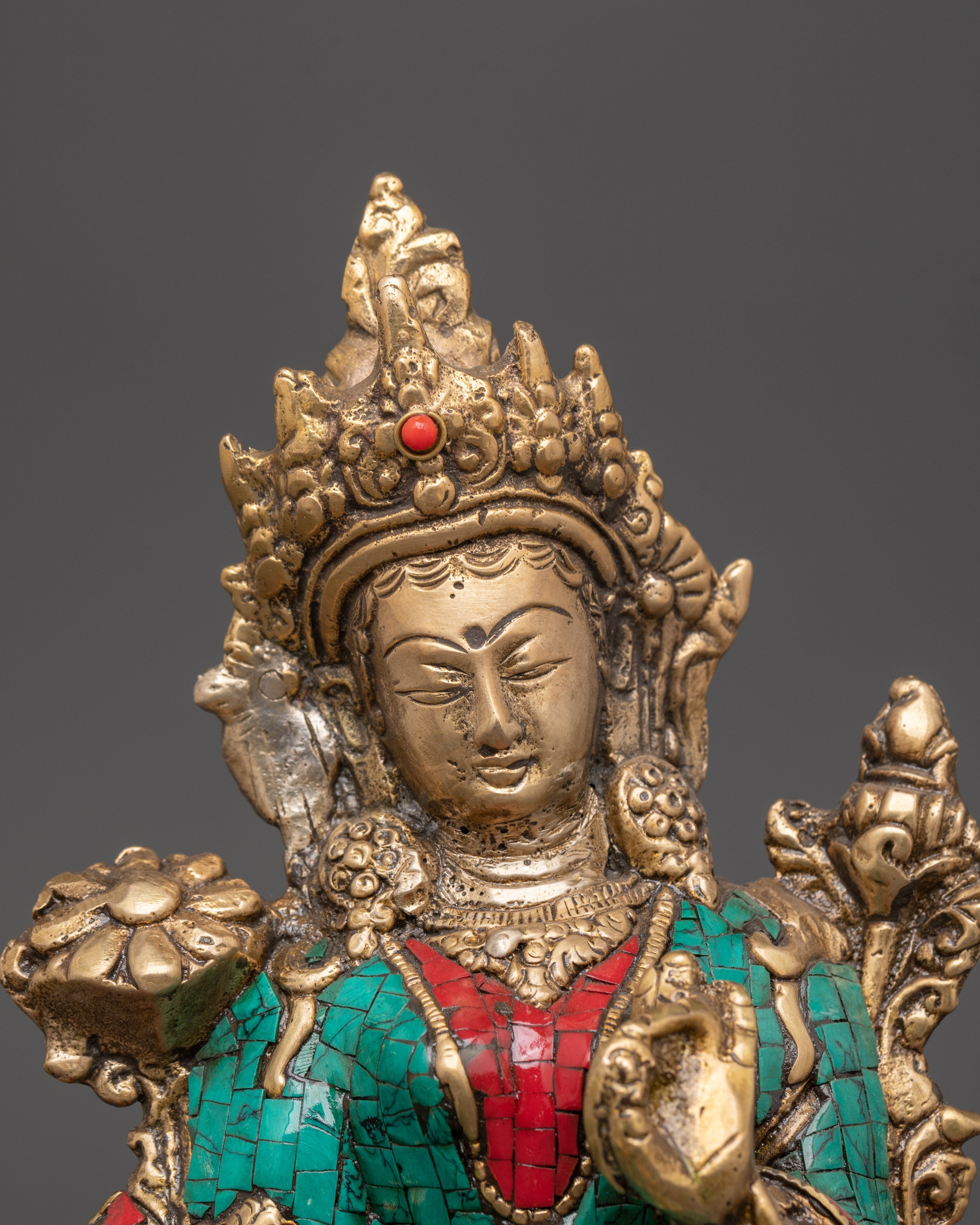 Handcrafted Brass Green Tara Statue | Tibetan Goddess Art
