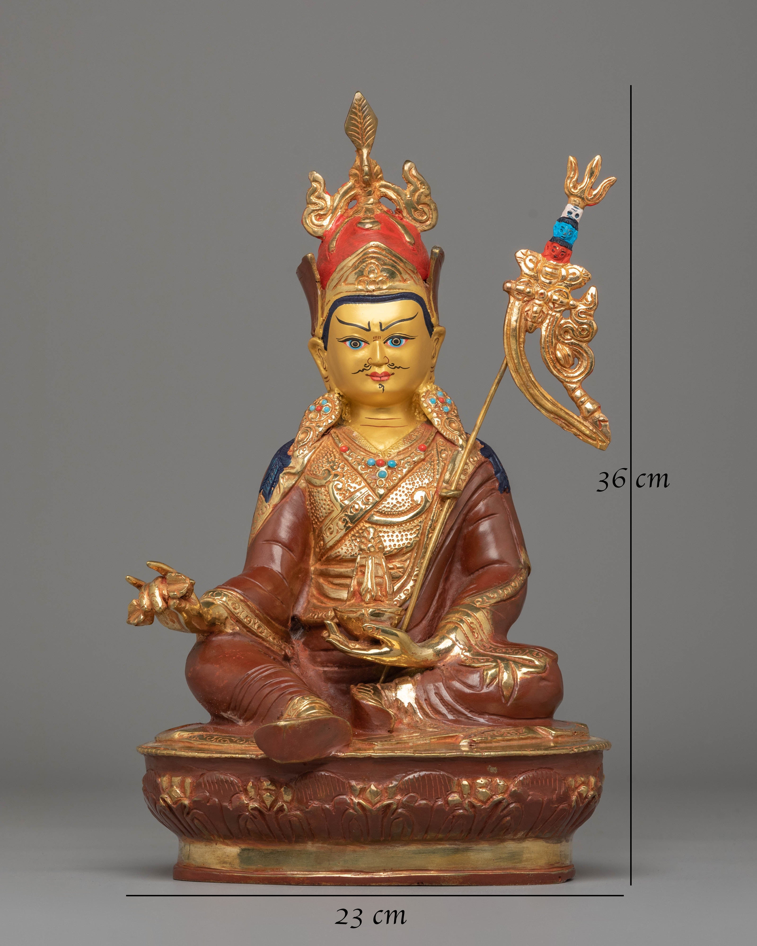 Guru Rinpoche Bodhisattva Sculpture | Fire Gold-Coated with Coral & Turquoise