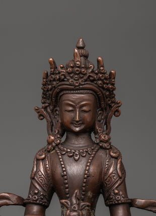 Amitayus Statue in Oxidized Copper | Spiritual Decor
