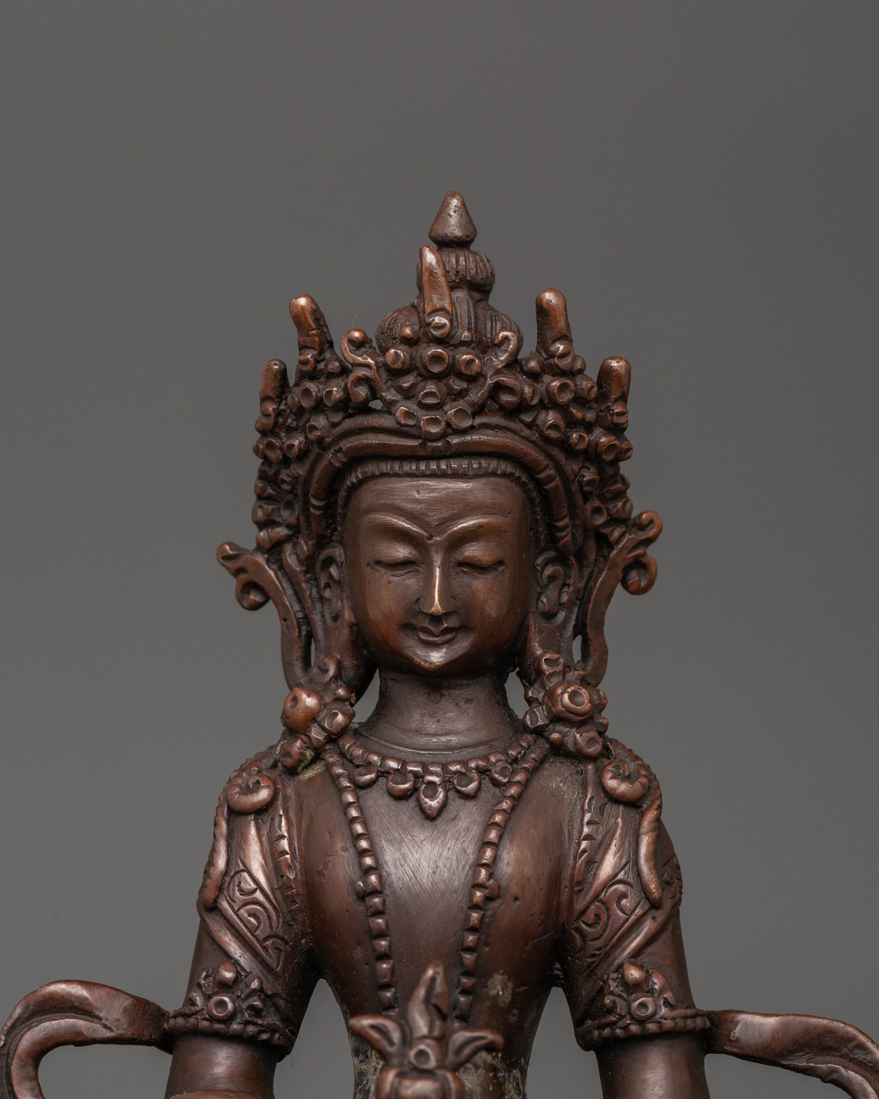 Amitayus Statue in Oxidized Copper | Spiritual Decor