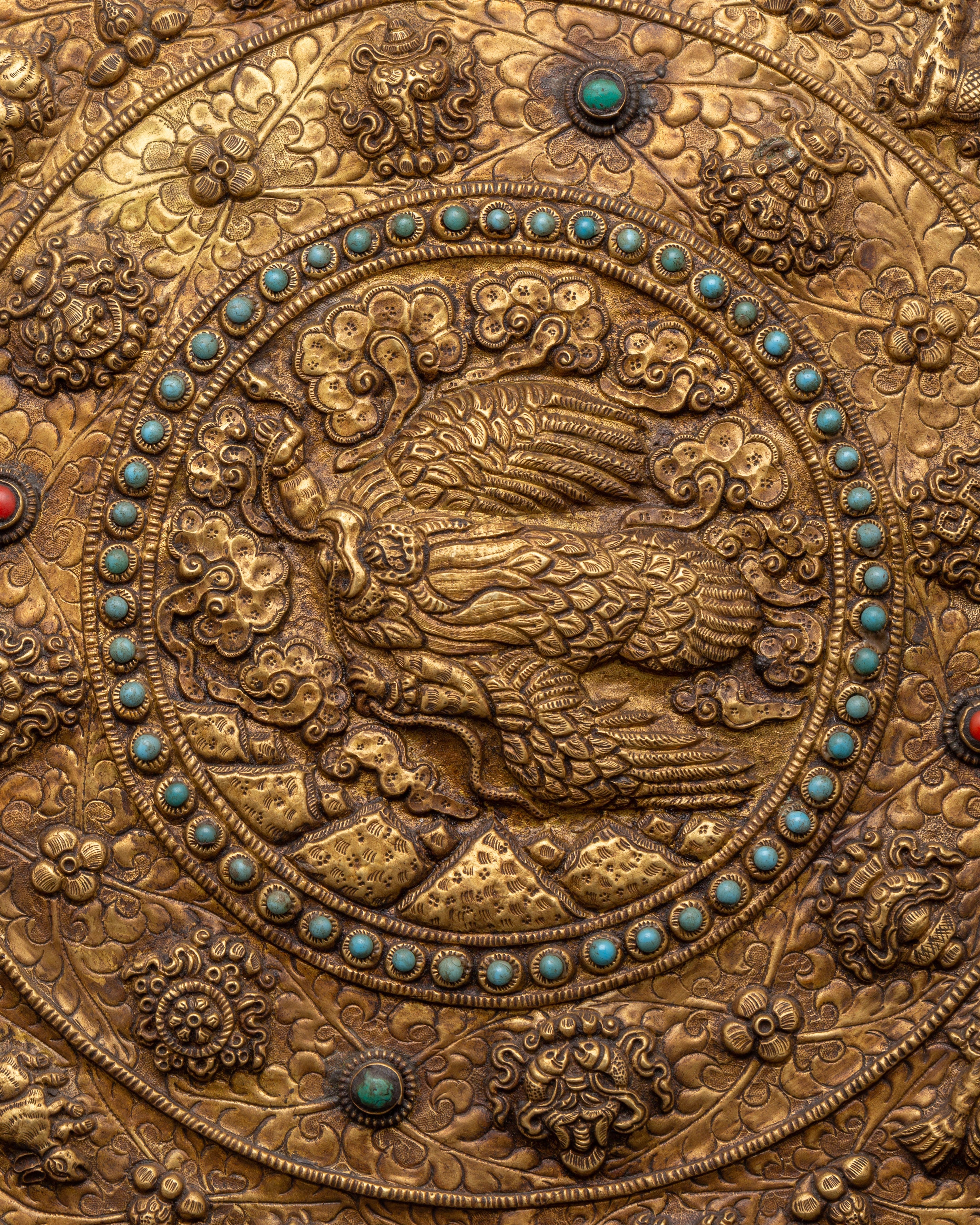 Traditional Tibetan Wall Hanging | Brass Sacred Artwork with Tibetan Symbols