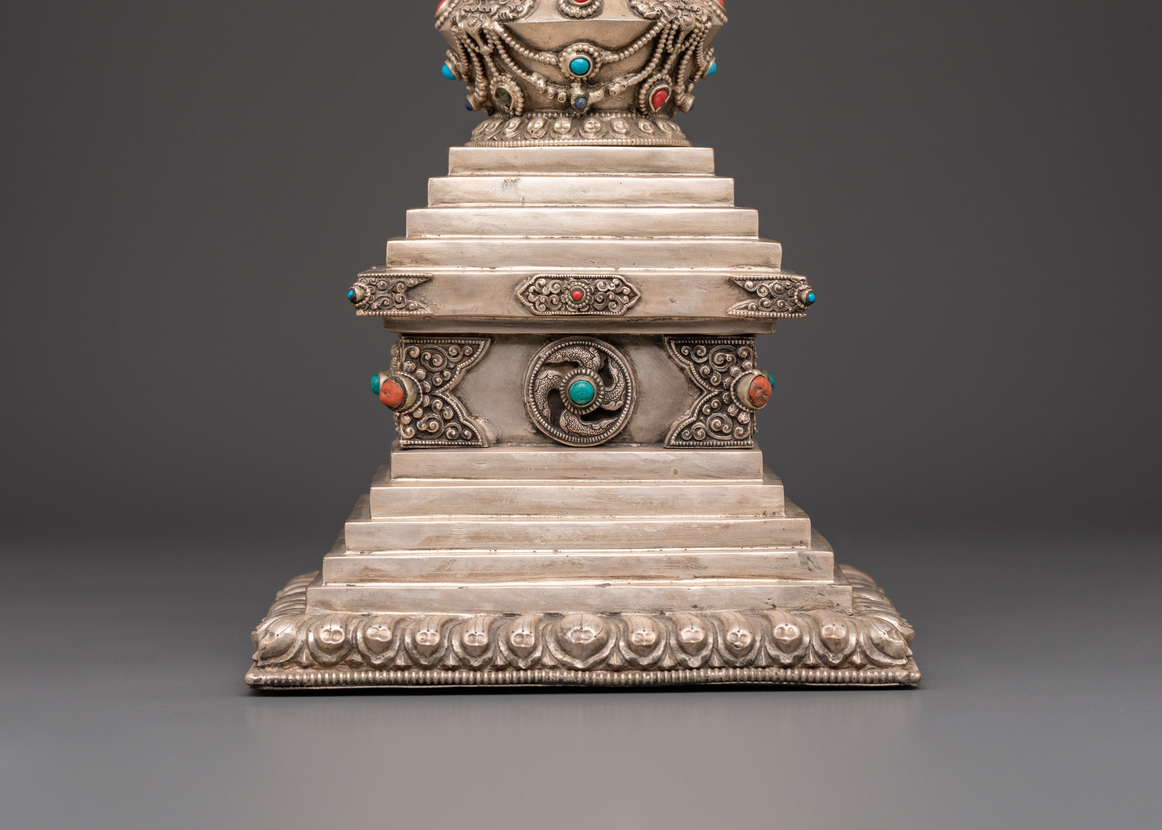 Copper Stupa with Silver Plating | Spiritual Home Decor