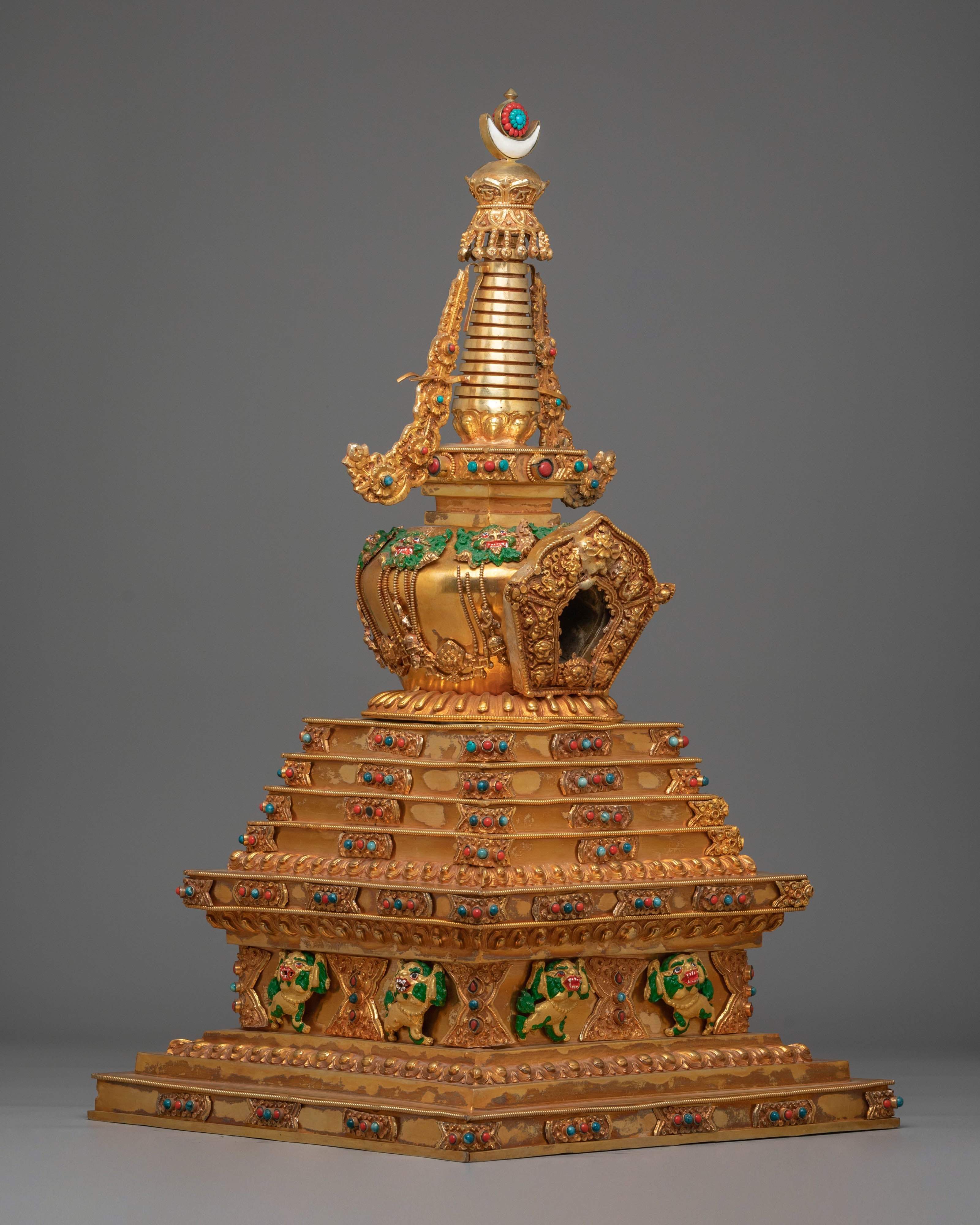 Spiritual Handcrafted Tibetan Stupa | Copper with Gold Plating