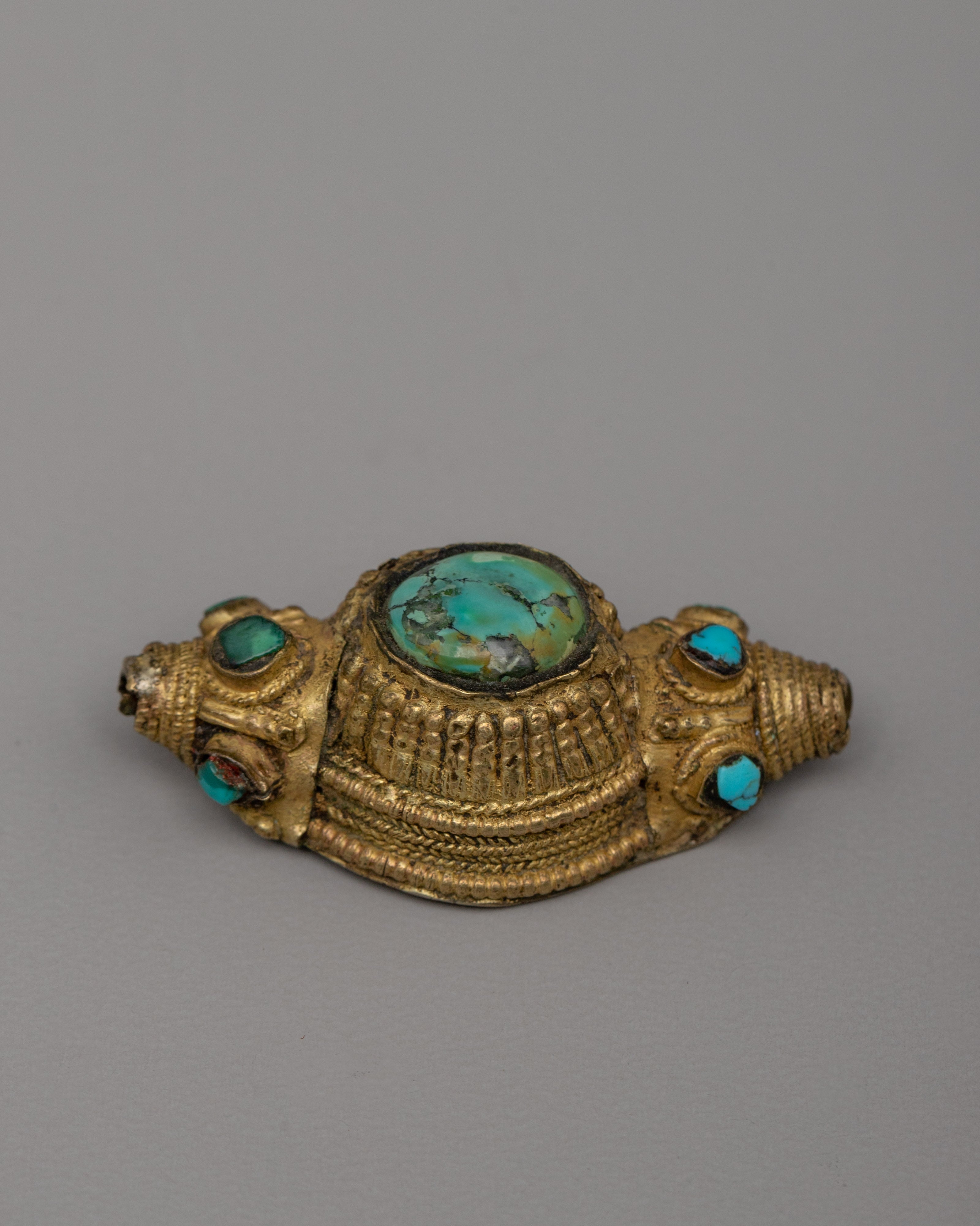 Tibetan Head Gear with Turquoise  | A Sacred Adornment with Turquoise Stones