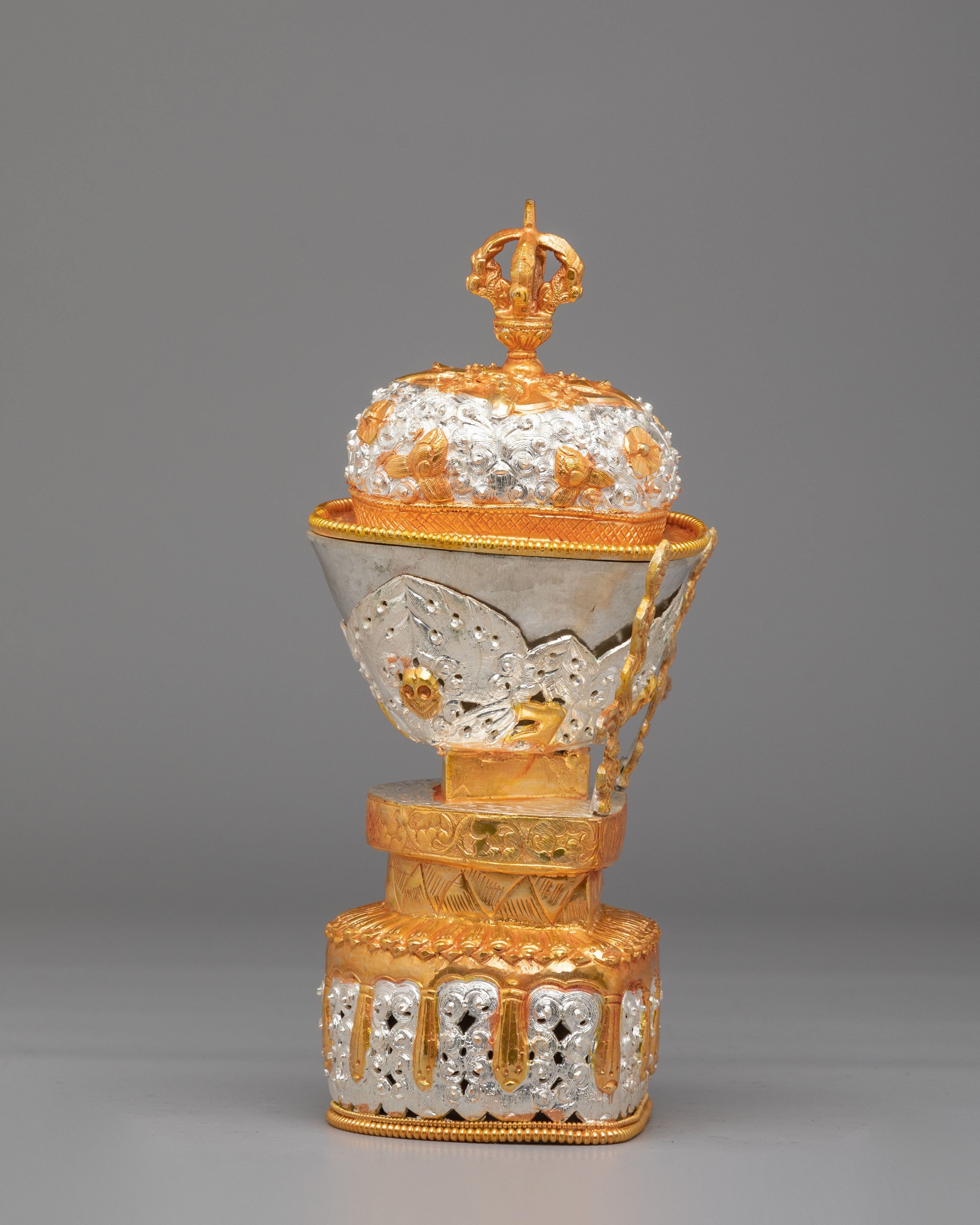 Buddhist Ritual Kapala Set | Gold and Silver Plated Vessels
