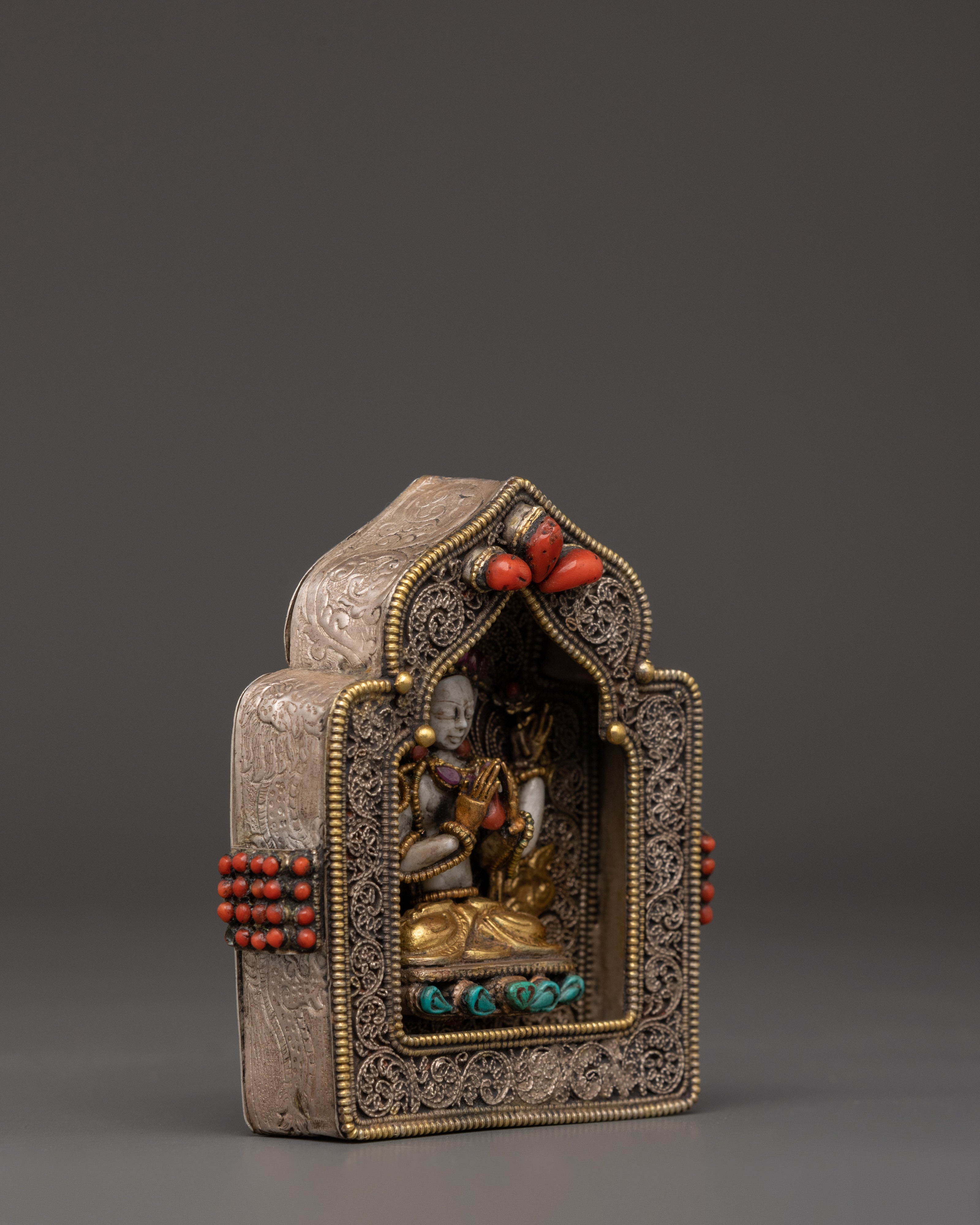 Silver Gold-Plated Ghau Box | Spiritual Shrine Artifact