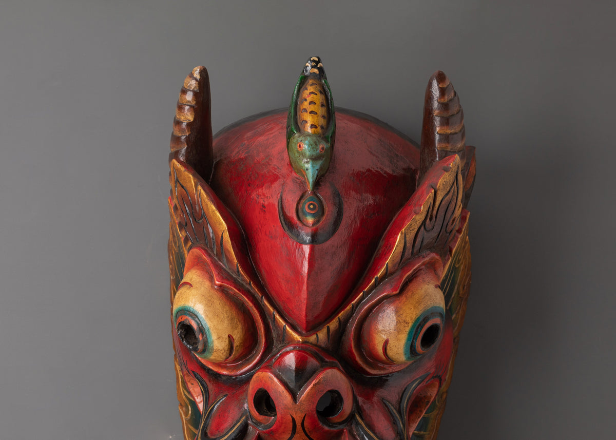 Large Triangular Ritual Mask Tibetan Wall Hanging Mask | Ritual Home Decor for Altar, Meditation or