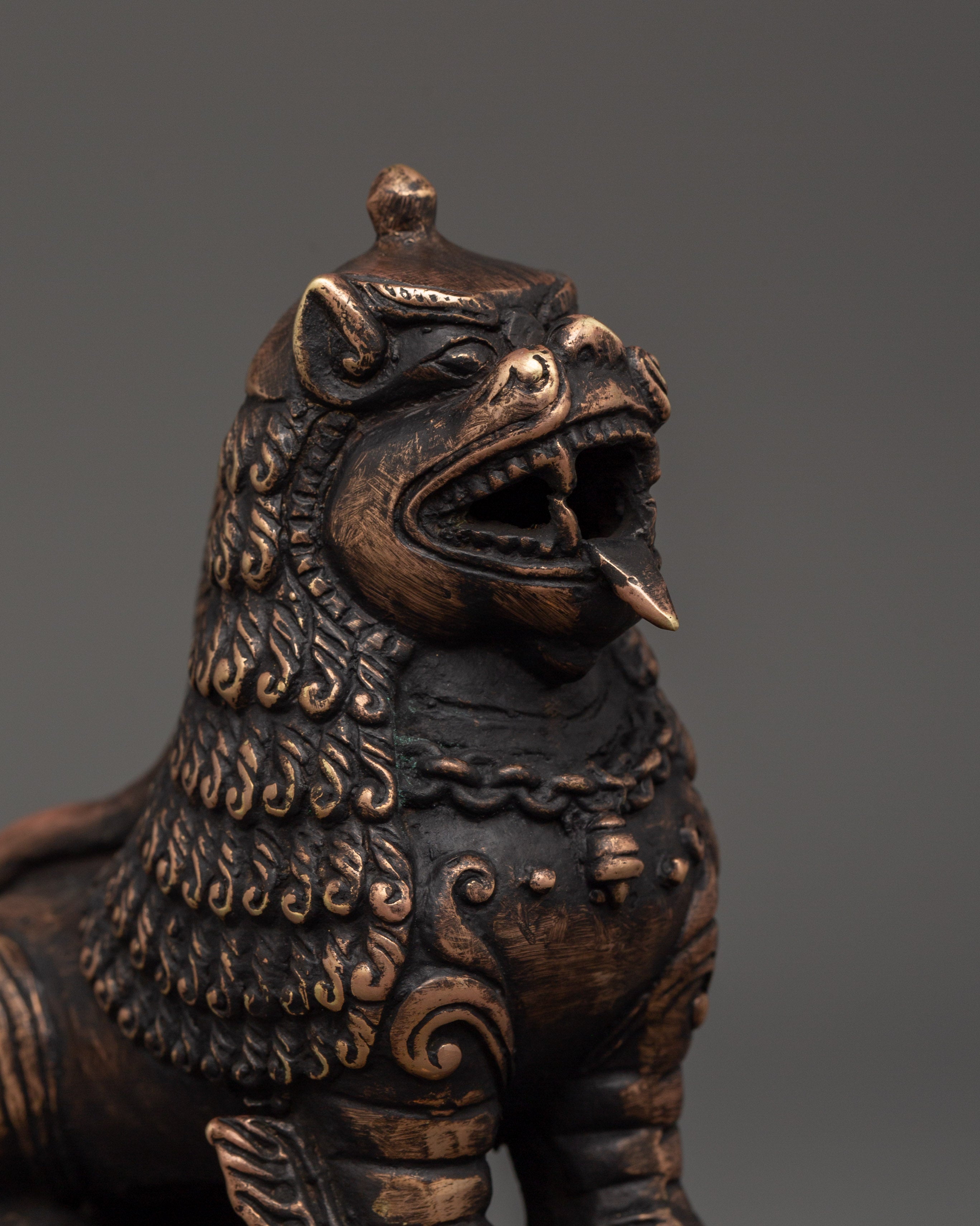 Copper Lion Set for Decor | Tibetan Guardian Lions
