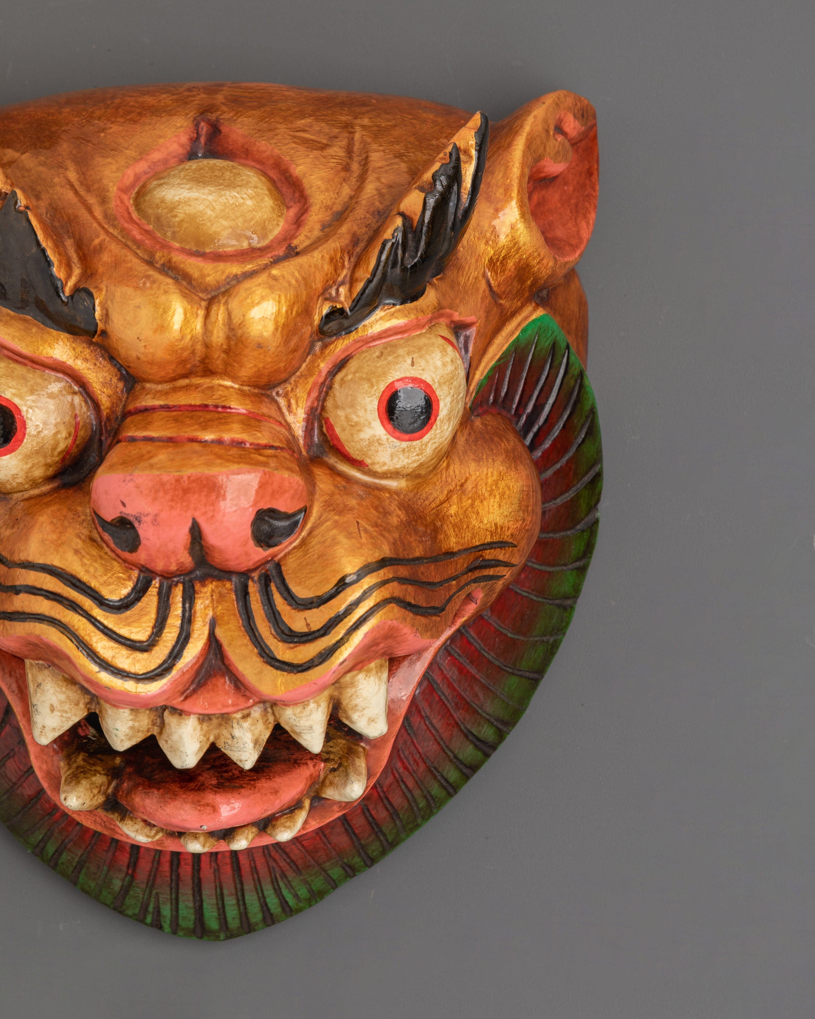 Tibetan Style Wooden Mask Wall Hanging | Buddhist Spiritual Protector Home Decor