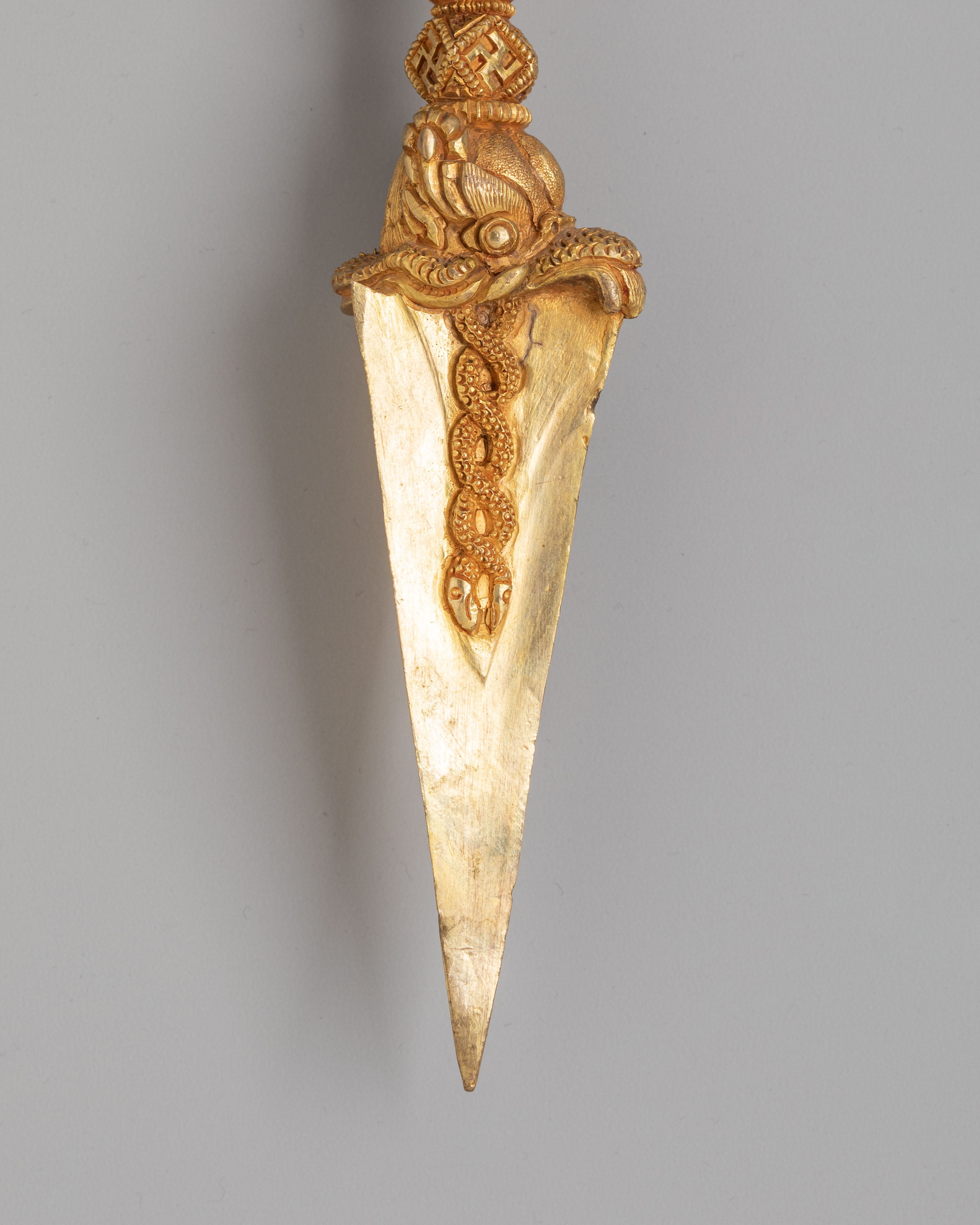Traditional Buddhist Phurba Dagger | Gold Plated Copper Ritual Dagger