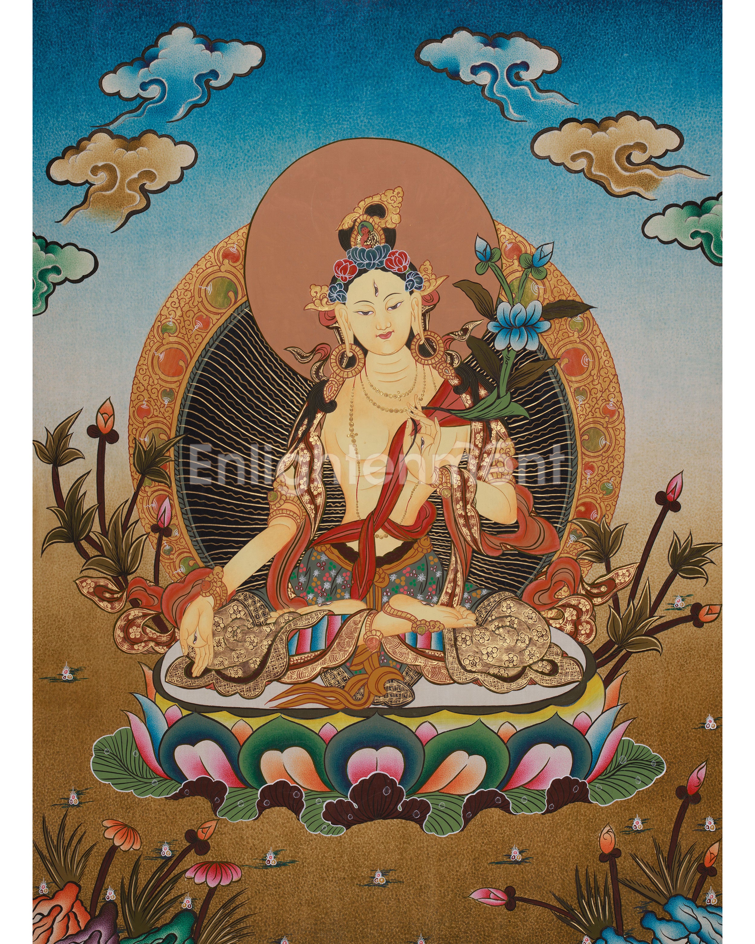Buddhist Goddess Tara White Thangka | Divine Feminine