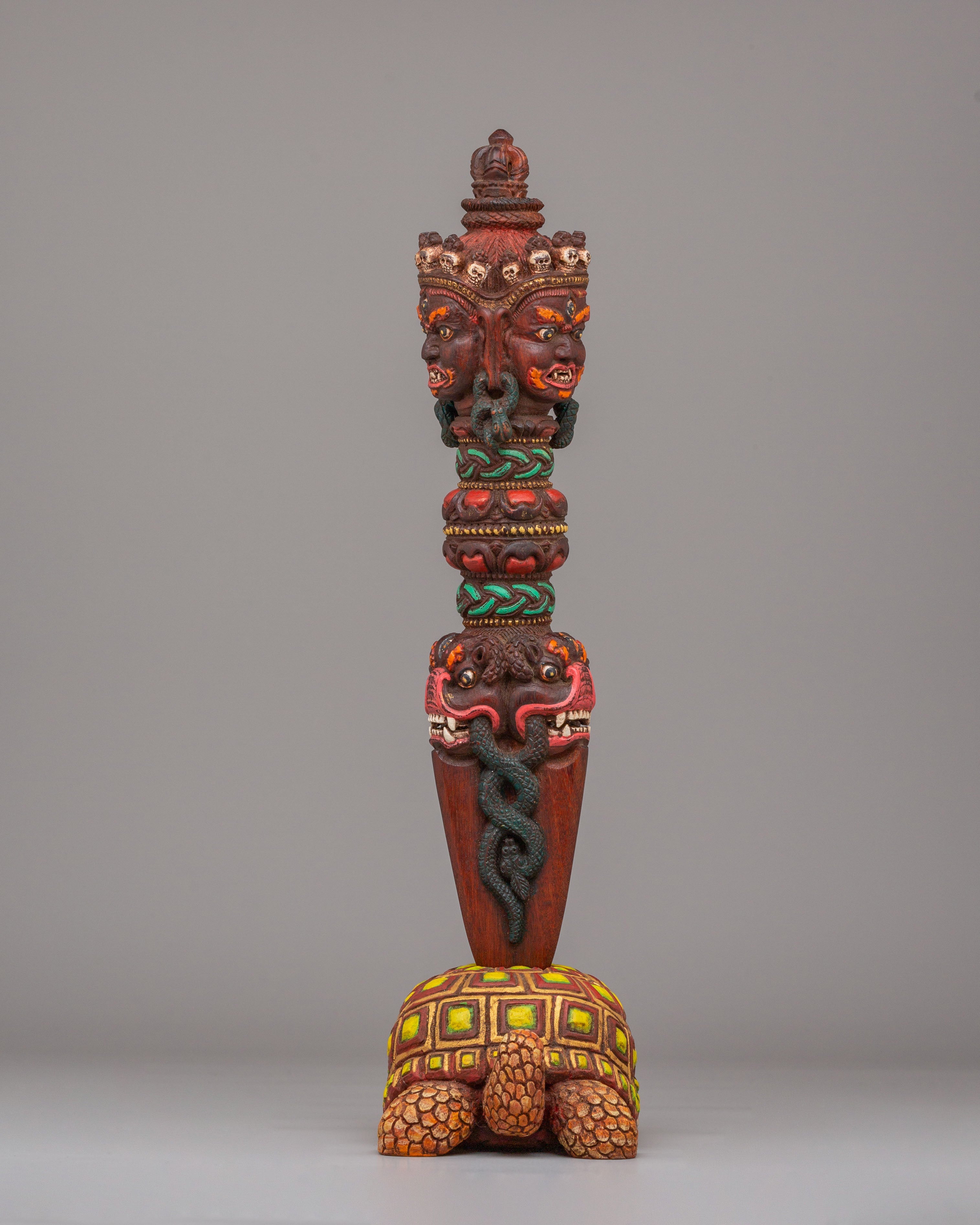 Hand-Carved Phurba with Tortoise Base | Traditional Vajrayana Ritual Dagger