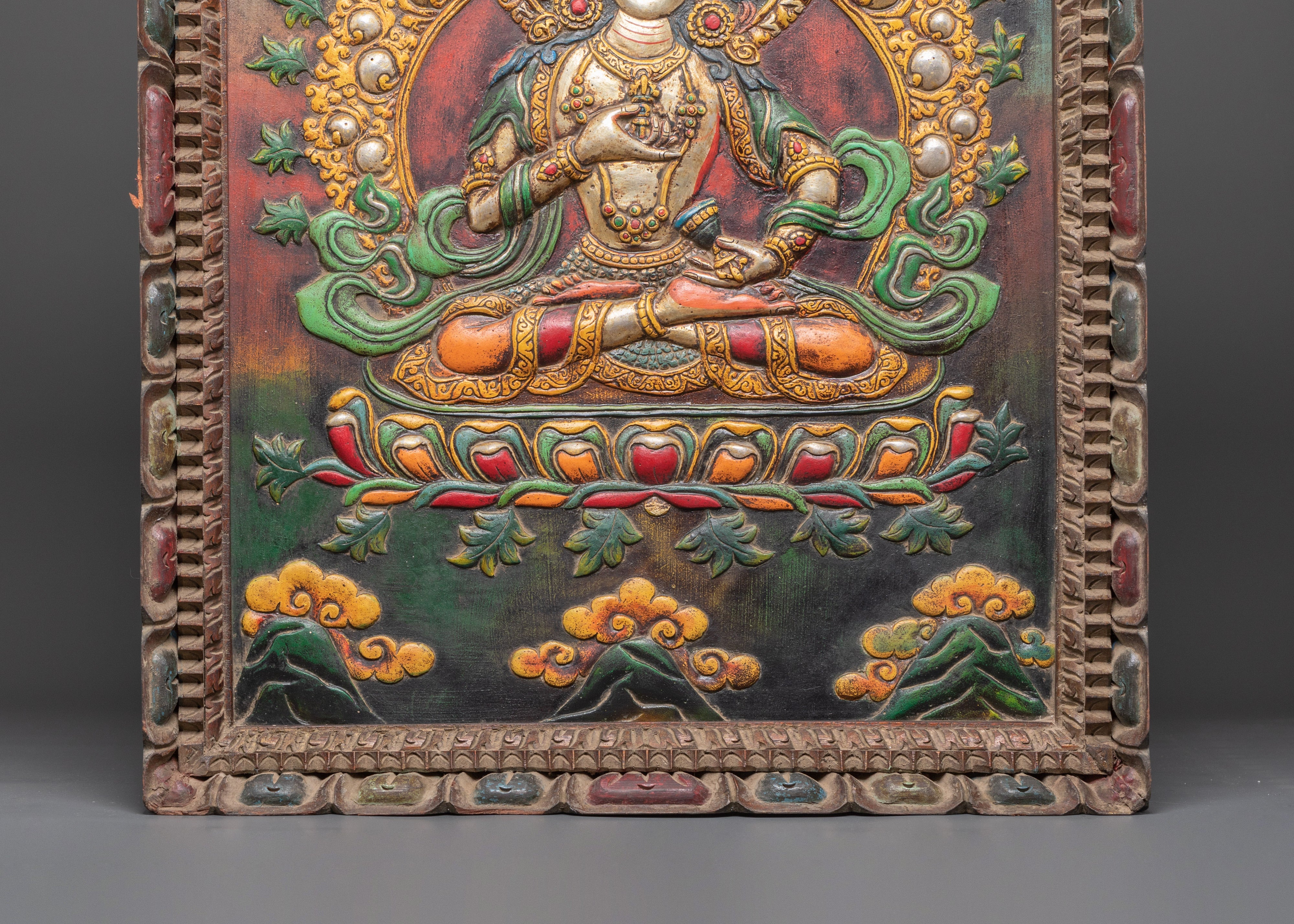 Vajrasattva Wall Hanging in Wooden Frame with Acrylic Colors