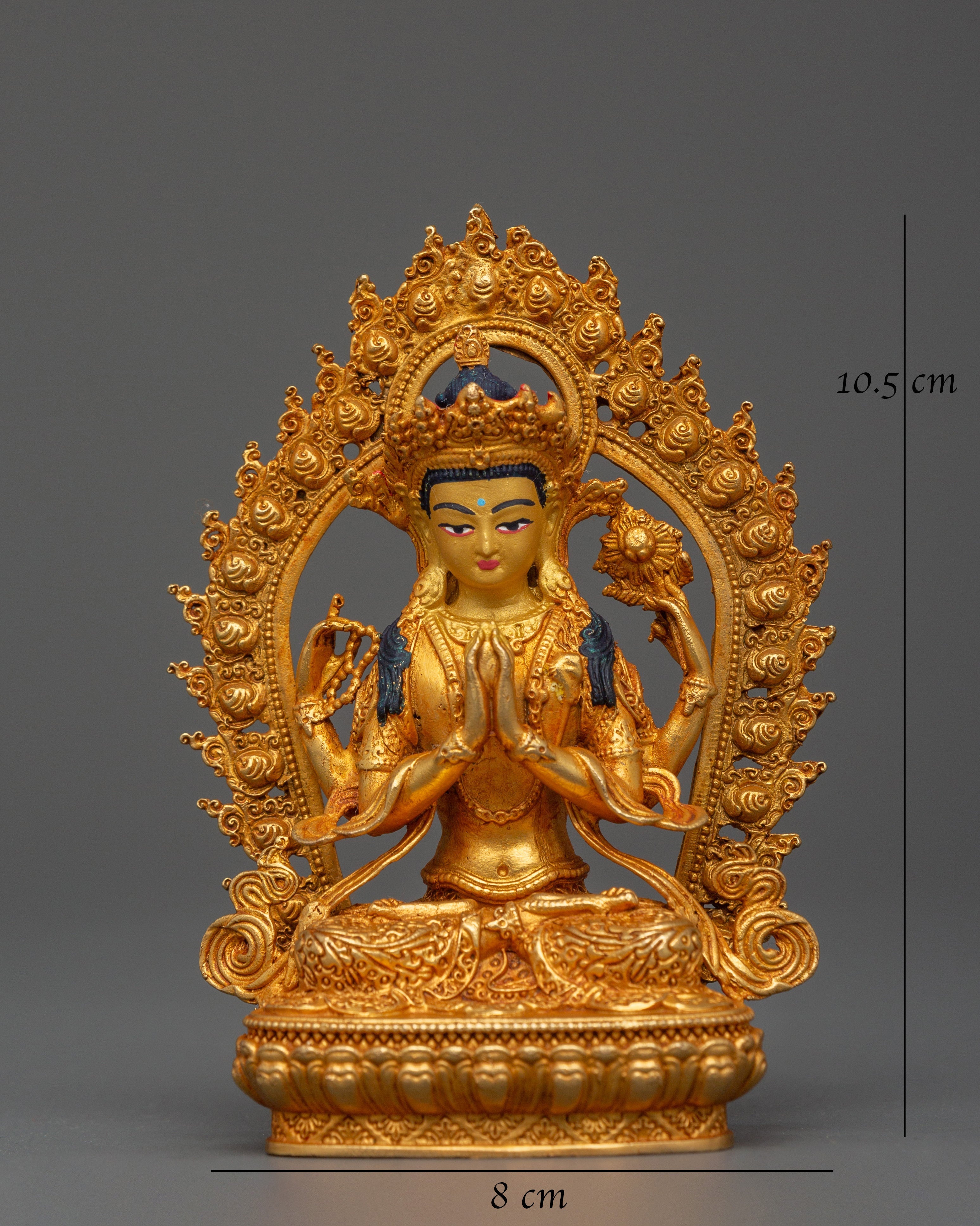Gold Plated Chenrezig Statue in copper | Tibetan Bodhisattva of Compassion