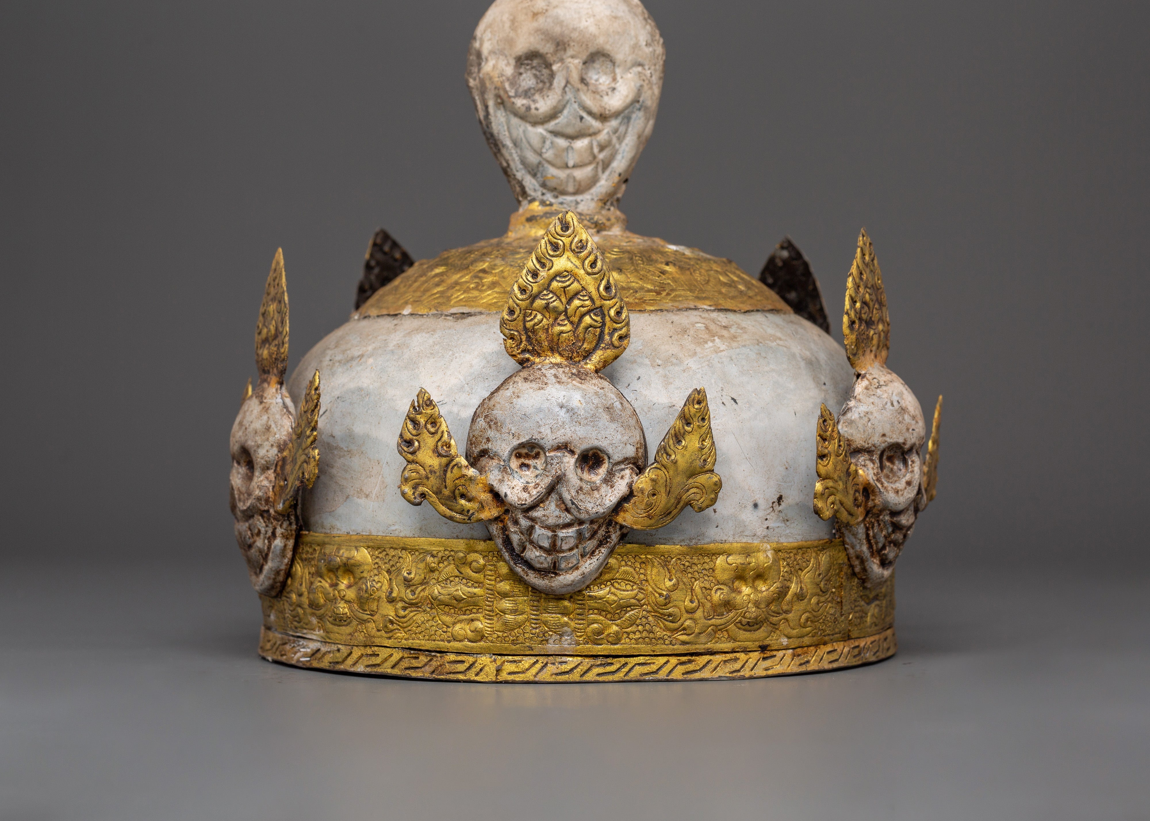 Tibetan Ritual Iron Skull Crown | Tantric Buddhist Sacred Symbol