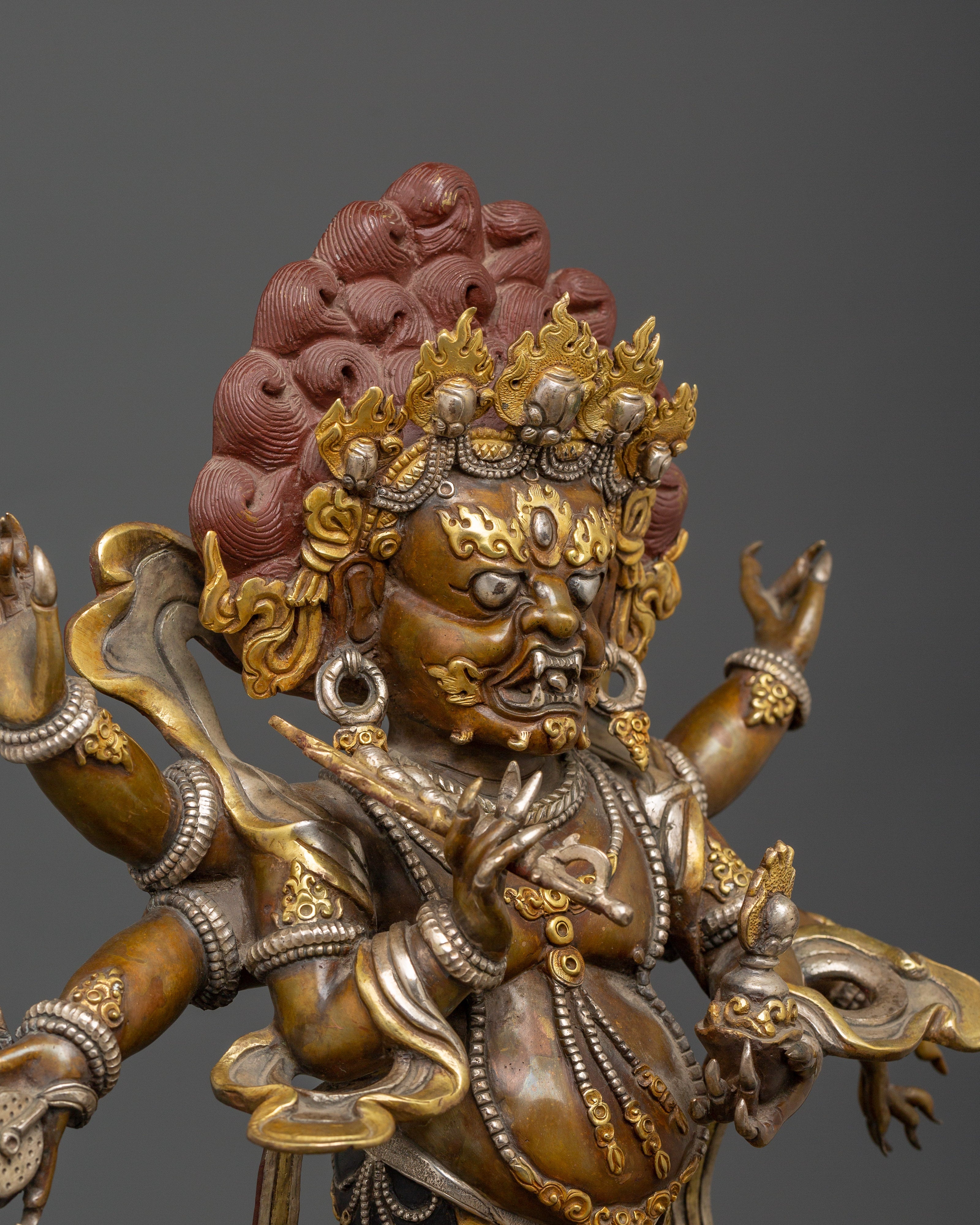 White Mahakala Wrathful Form – Tibetan Protector Deity Statue