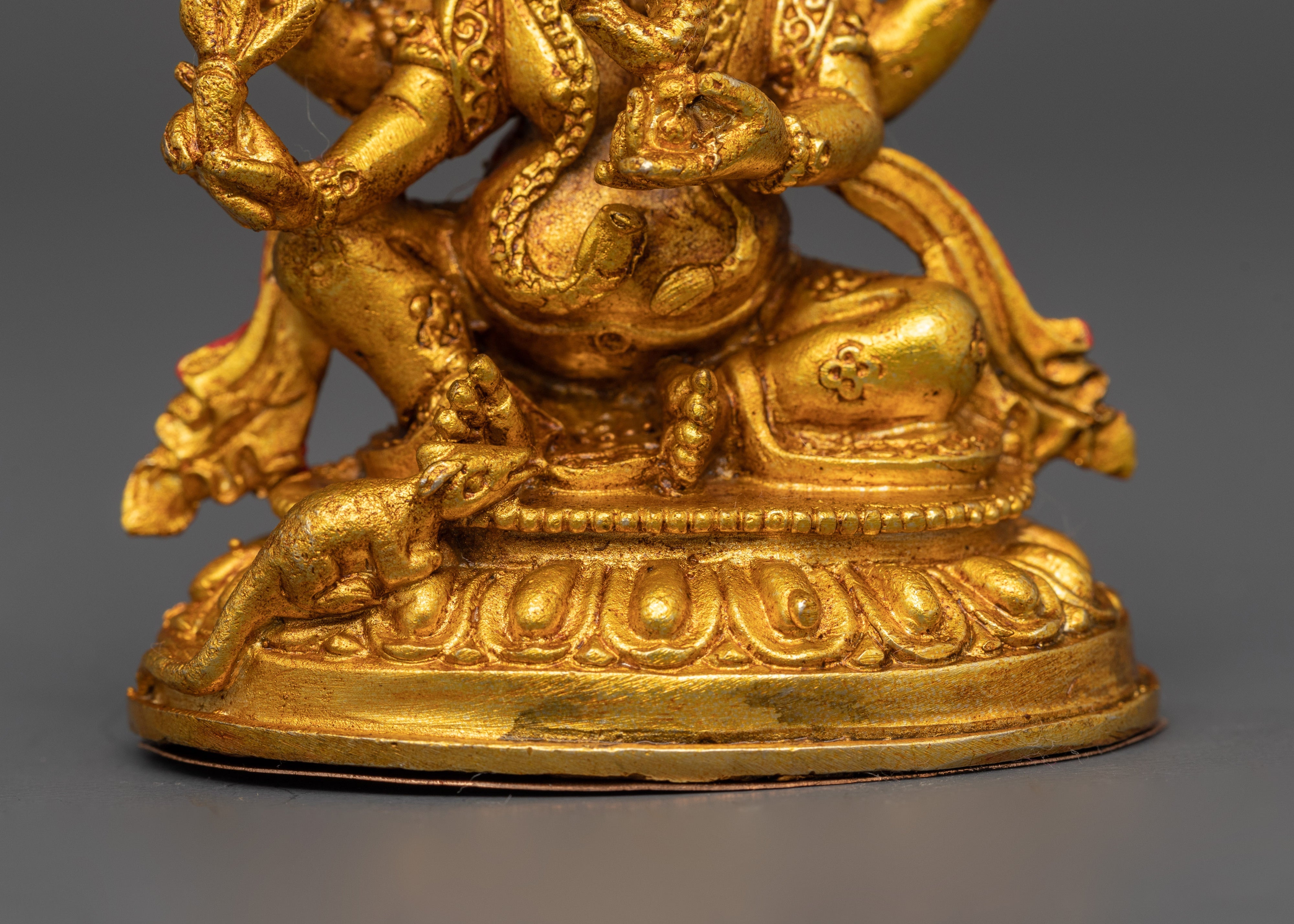 Four Armed Ganesh Statue | Gold Hindu Elephant Deity Sculpture