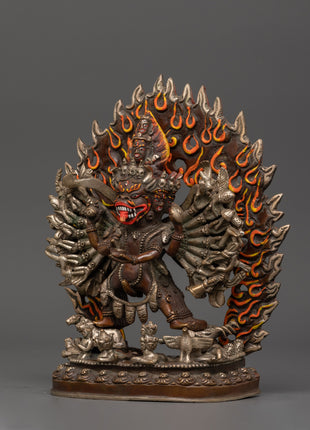 Silver-Plated Yamantaka Statue | Wrathful Buddhist Deity for Protection & Transformation