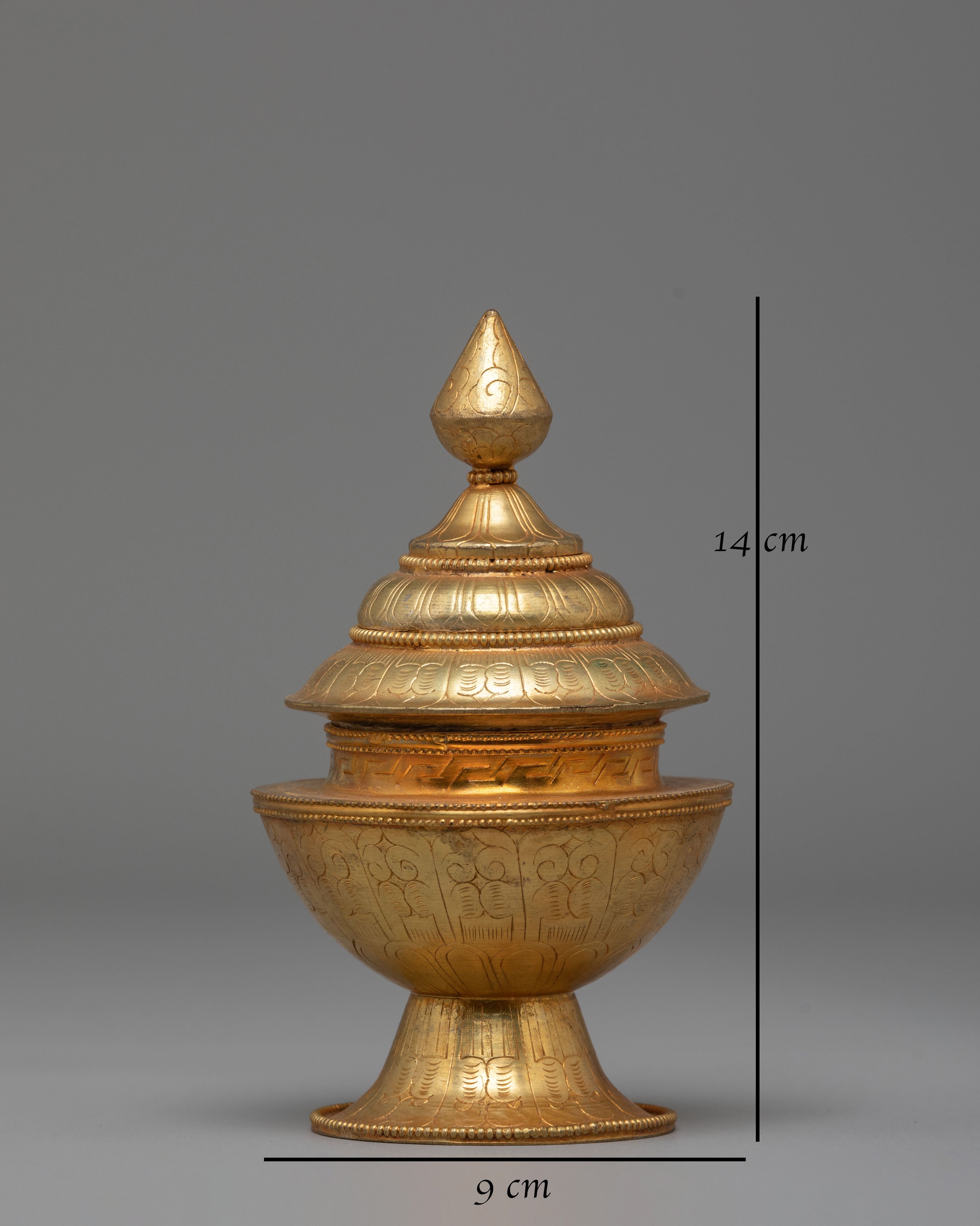 Sacred Gold-Plated Ritual Rice Pot | Handcrafted Copper Offering Vessel