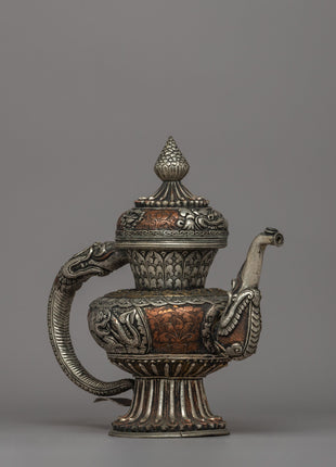Religious Tibetan Tea Pot | A Sacred Silver-Plated Offering Vessel