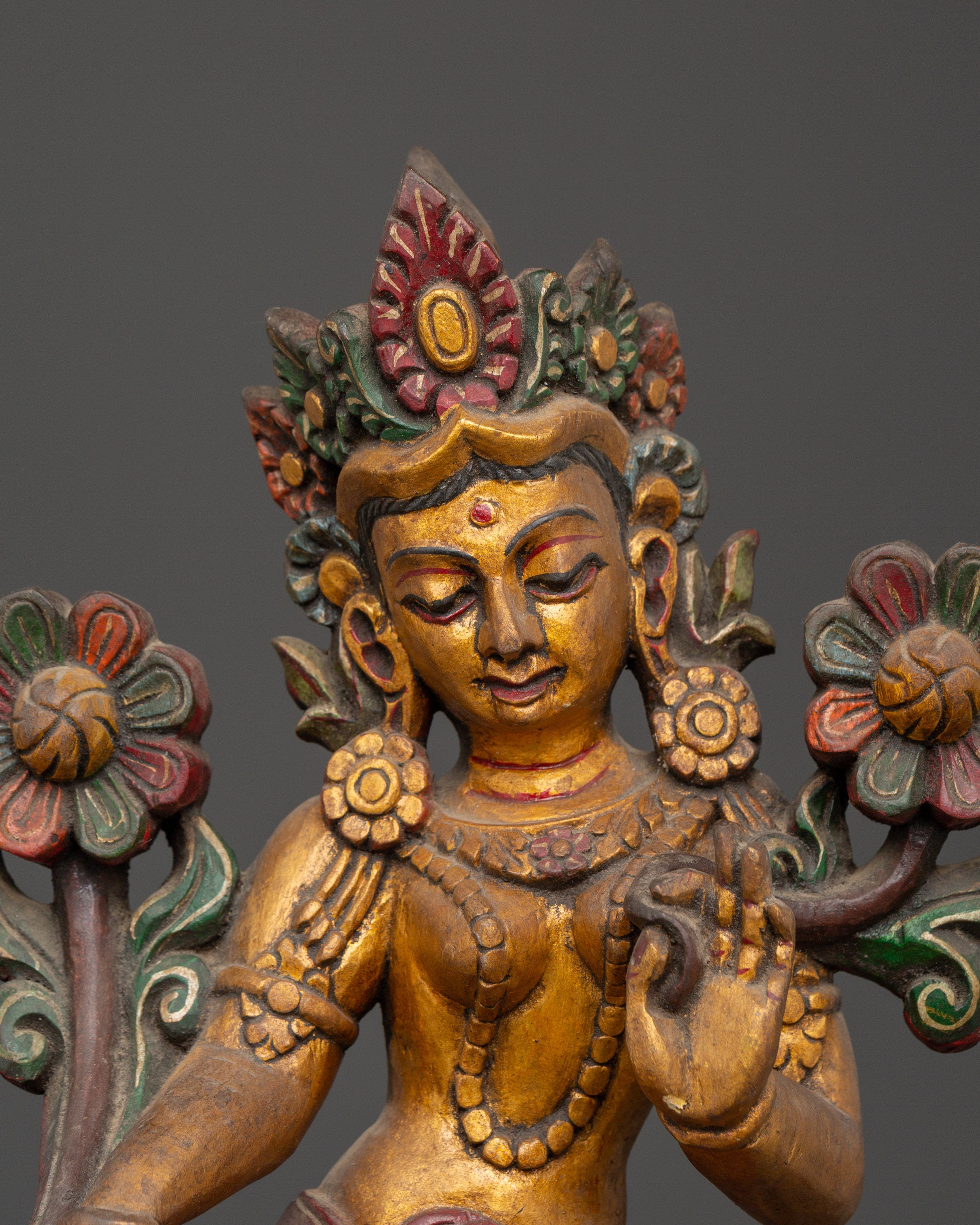 Handcrafted Tibetan Green Tara Statue | Spiritual Buddhist Goddess Figurine