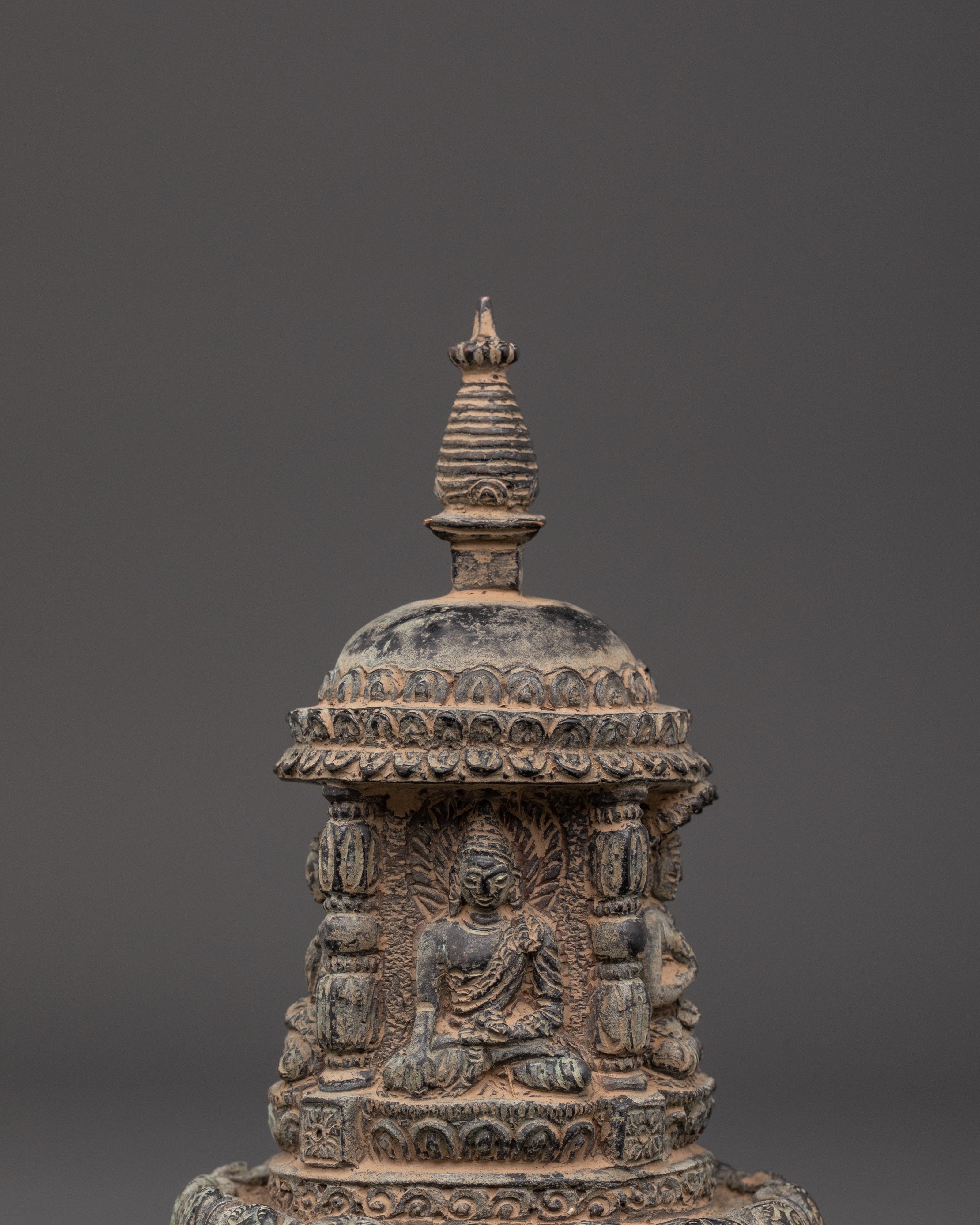 Handmade Ceremonial Buddhist Stupa | Copper Ritual Offering Sculpture for Meditation