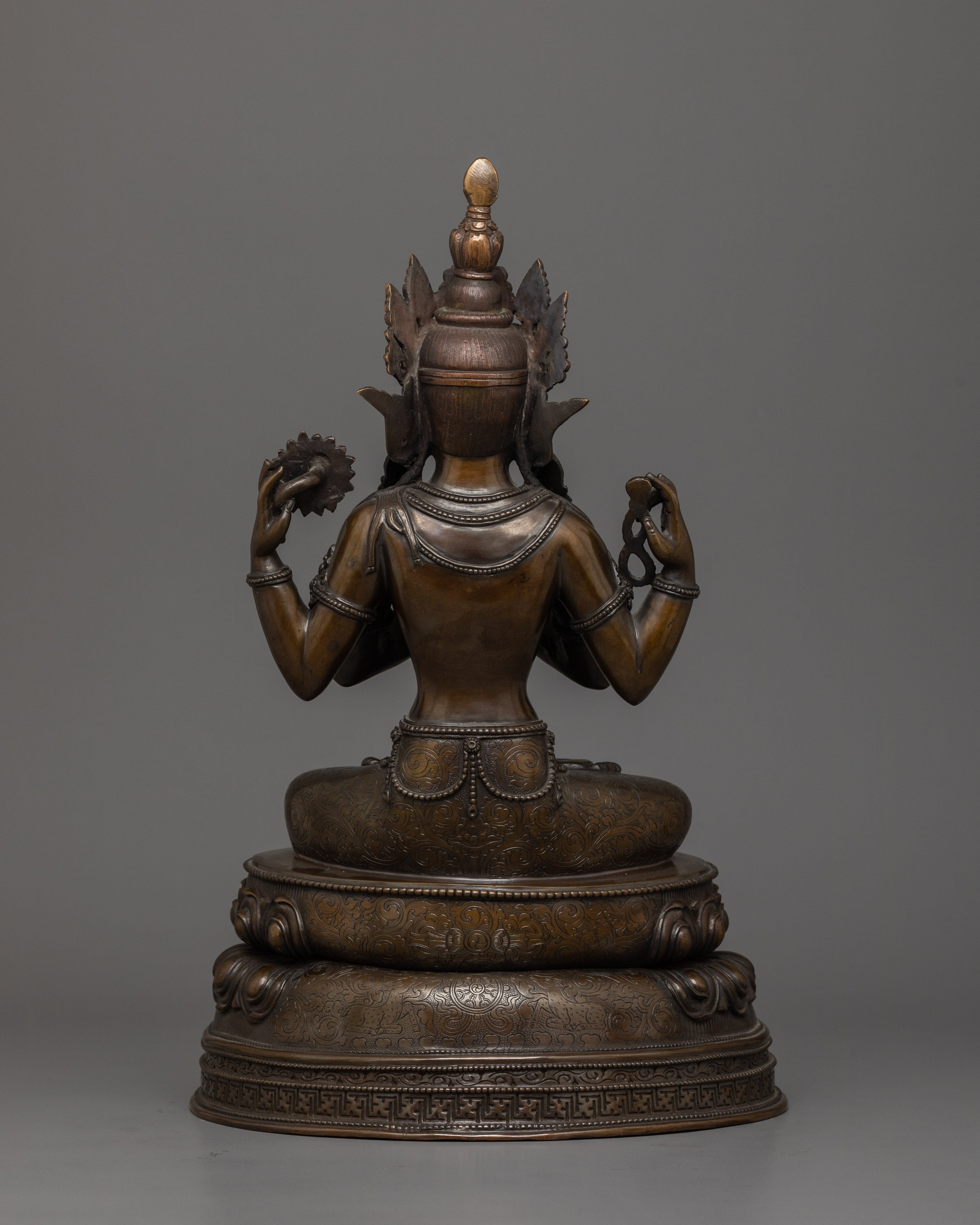 4 Armed Chenrezig with Oxidized Copper Body |  The Buddha of Infinite Compassion
