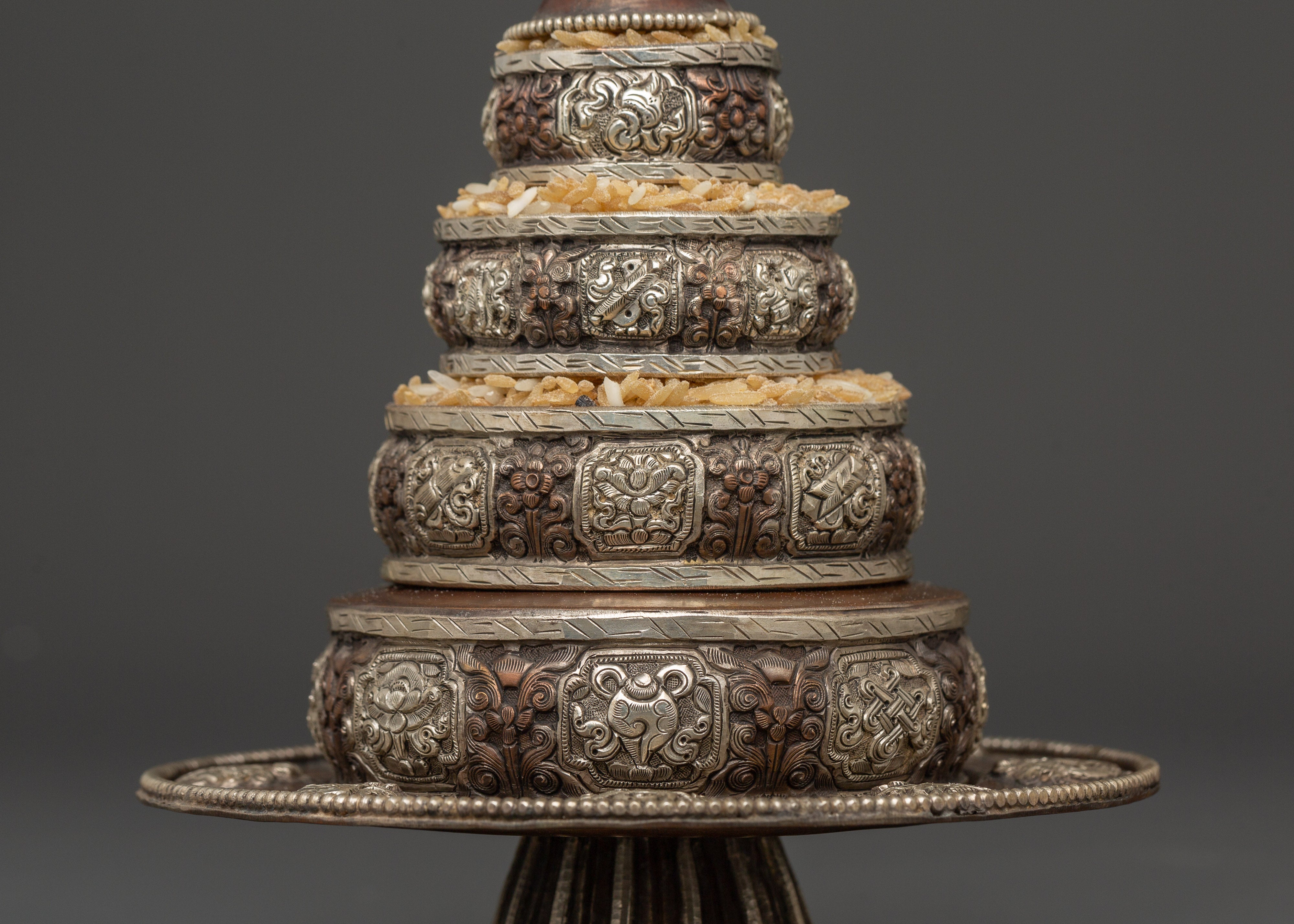 Auspicious Symbol Engraved Mandala | Tibetan Ritual Offering Set