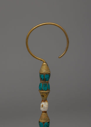 Tibetan Minister Earring | Gold-Plated with Turquoise