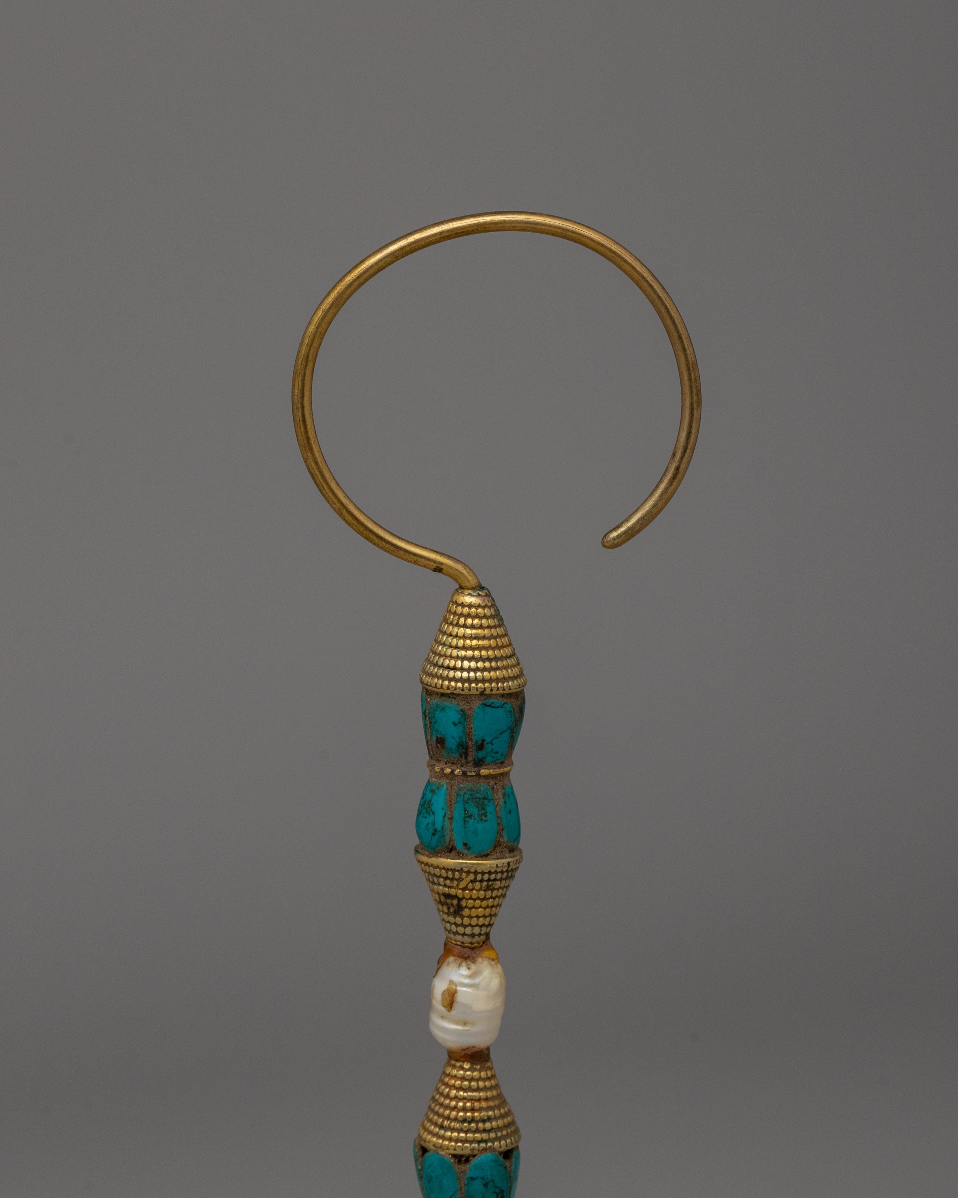 Tibetan Minister Earring | Gold-Plated with Turquoise