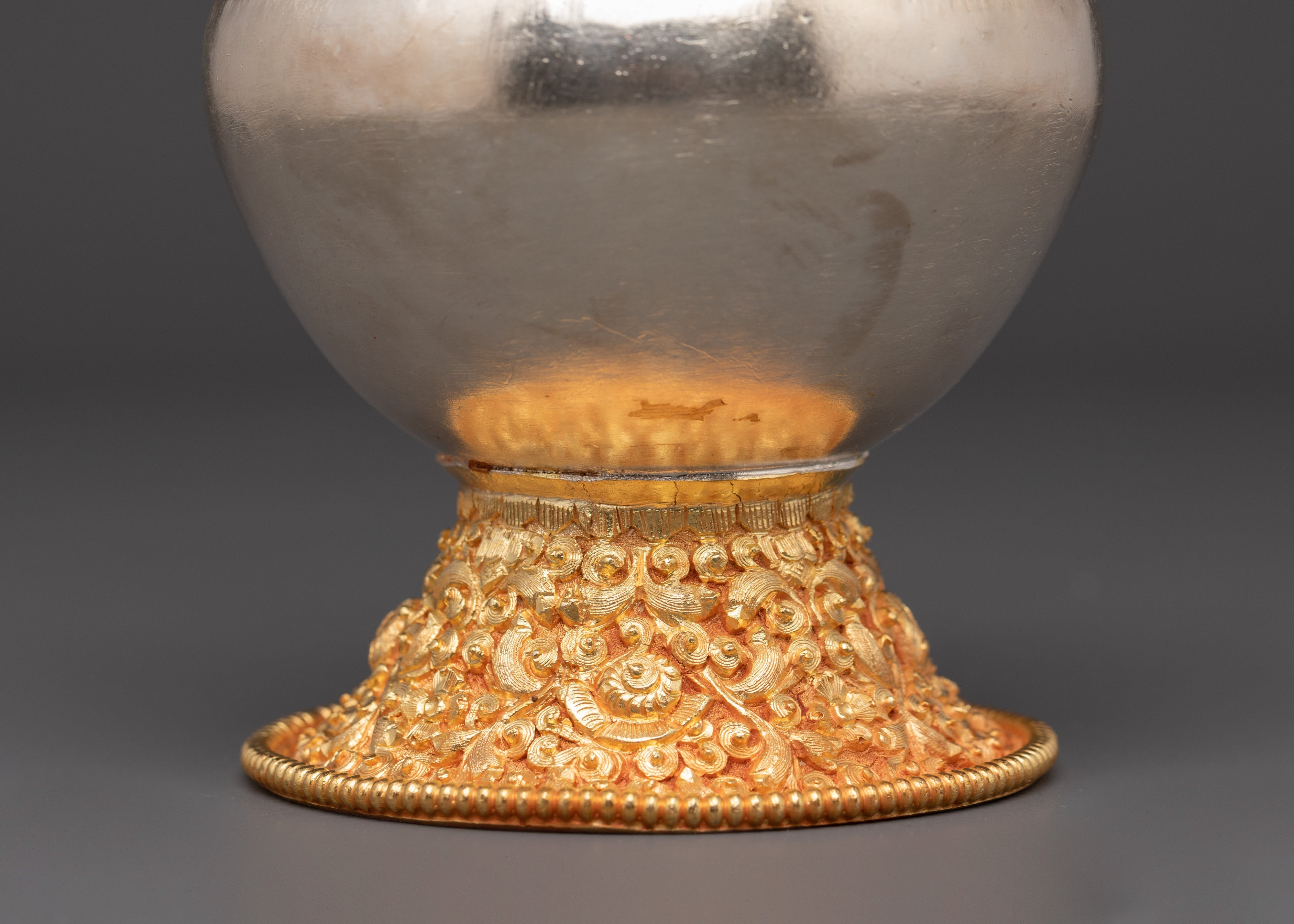 Tibetan Ritual Bhumba | Sacred Copper Vessel with Gold and Silver Plating