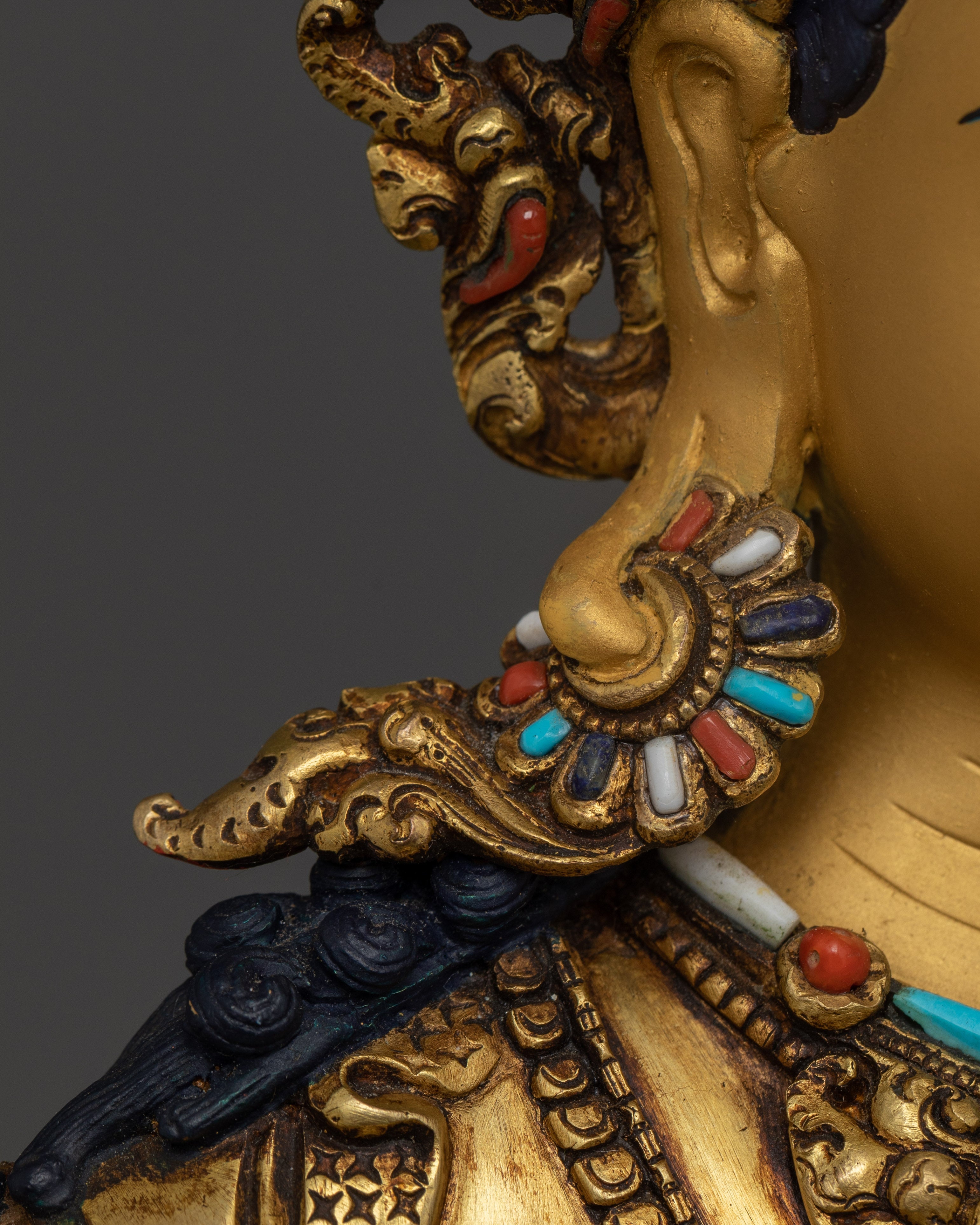 Bodhisattva Manjushri with Throne | Exquisite 24K Gold Gilded Copper Statue