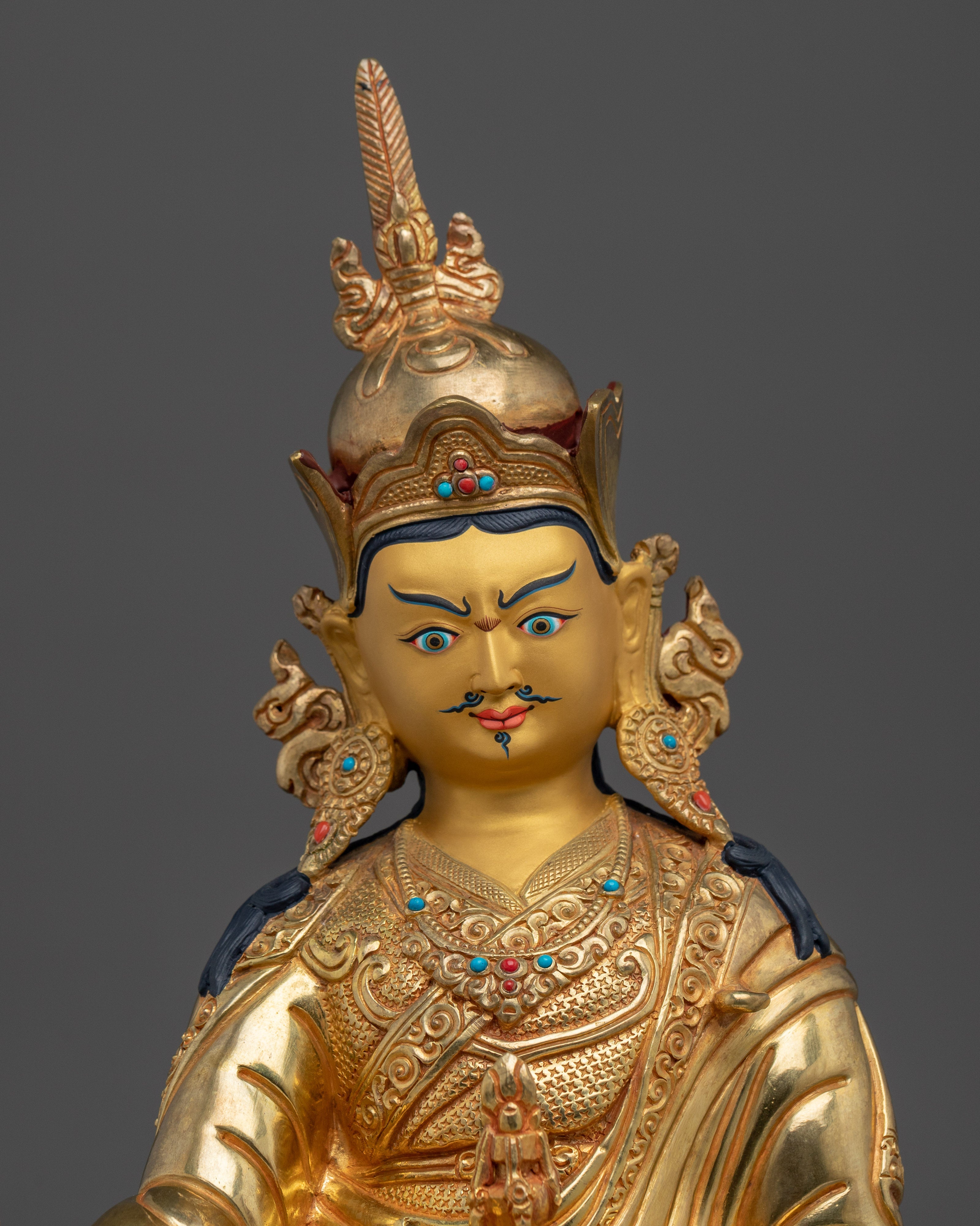 Guru Rinpoche Padmasambhava Copper Statue | 24K Gold Gilded Buddhist Sculpture