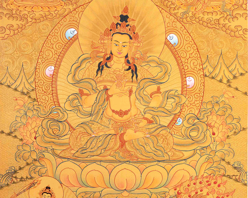 Full Gold Hand-Painted Vajrasattva Thangka | Divine Wisdom for Home Decor