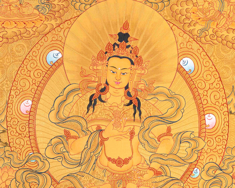 Full Gold Hand-Painted Vajrasattva Thangka | Divine Wisdom for Home Decor