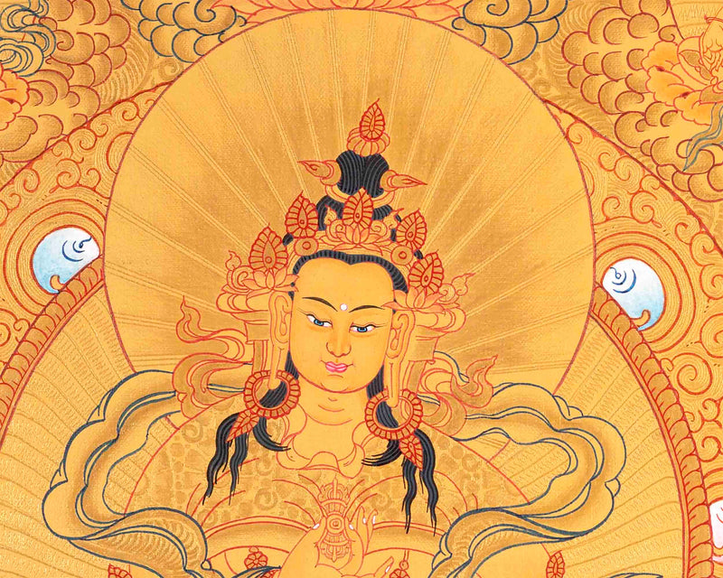 Full Gold Hand-Painted Vajrasattva Thangka | Divine Wisdom for Home Decor